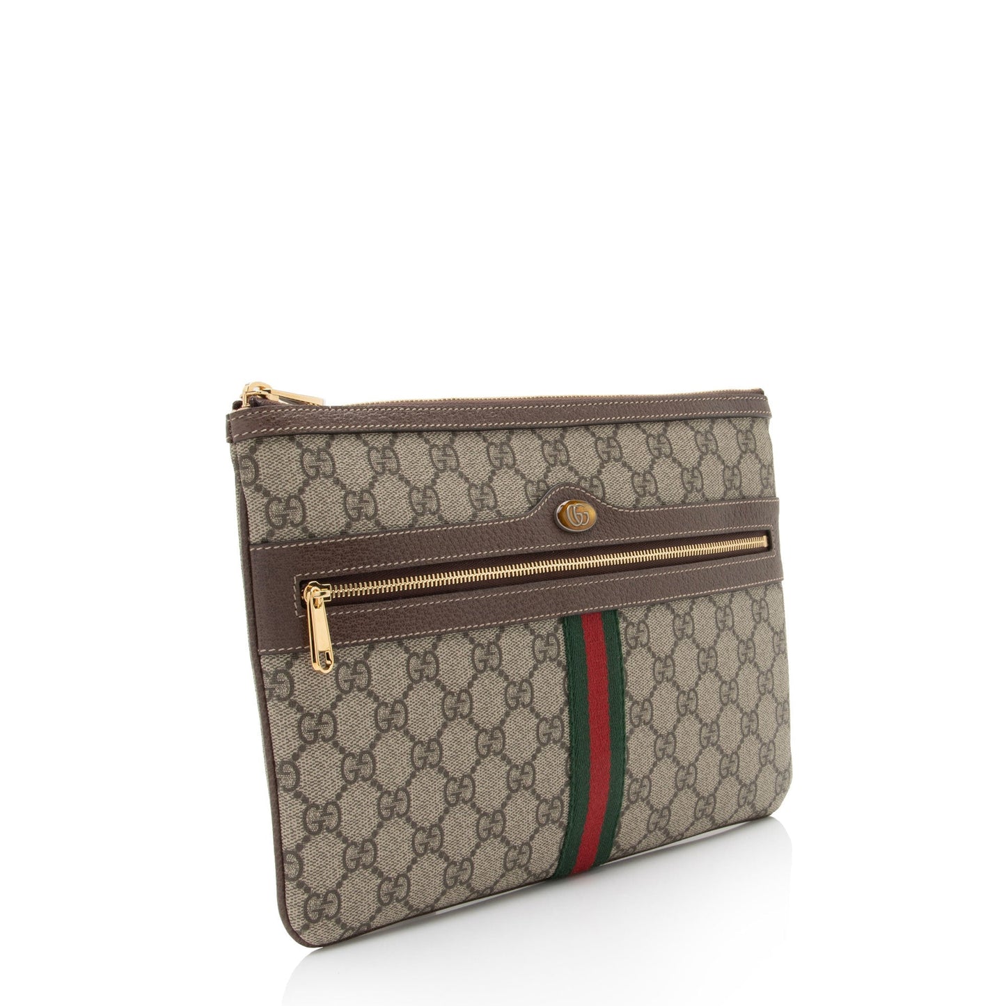 Gucci GG Supreme Ophidia Zip Pouch Leather Canvas Nylon Brown Clutch Bag Shf Uhg8Ek