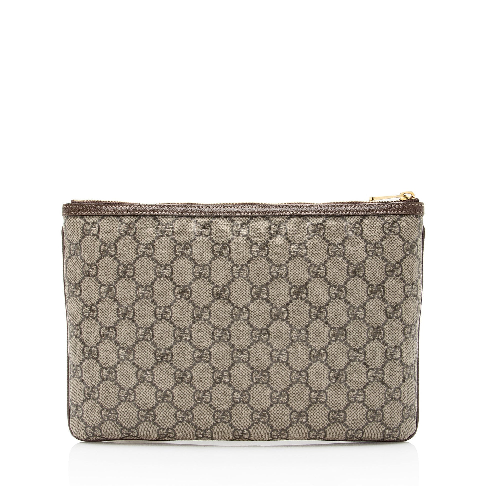 Gucci GG Supreme Ophidia Zip Pouch Leather Canvas Nylon Brown Clutch Bag