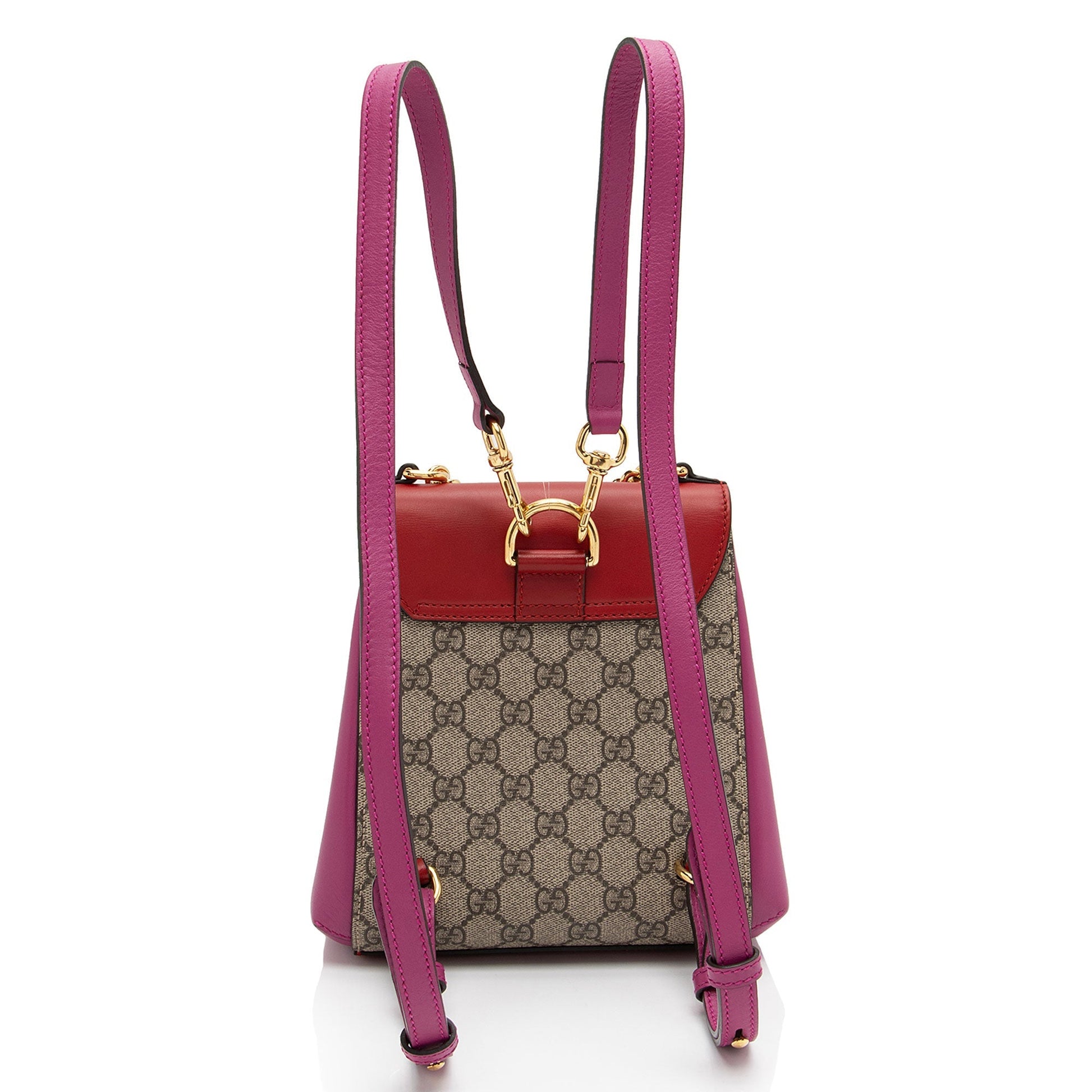 Gucci GG Supreme Padlock Backpack SHF-RewJ7r Leather Canvas Brown Red Shoulder Bag