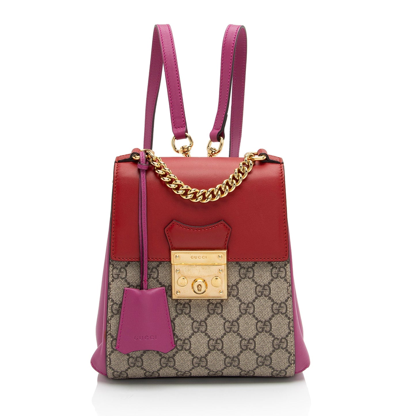 Gucci GG Supreme Padlock Backpack SHF-RewJ7r Leather Canvas Brown Red Shoulder Bag