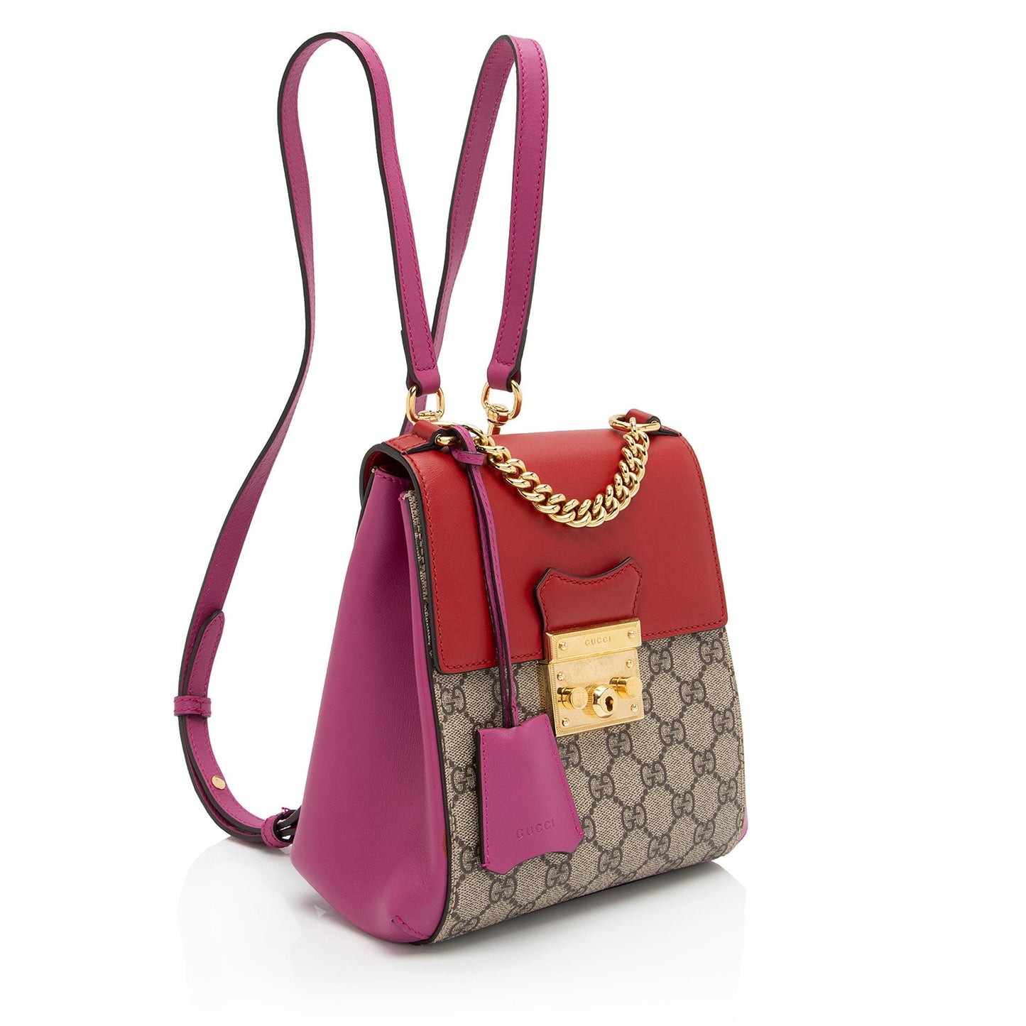 Gucci GG Supreme Padlock Backpack SHF-RewJ7r Leather Canvas Brown Red Shoulder Bag