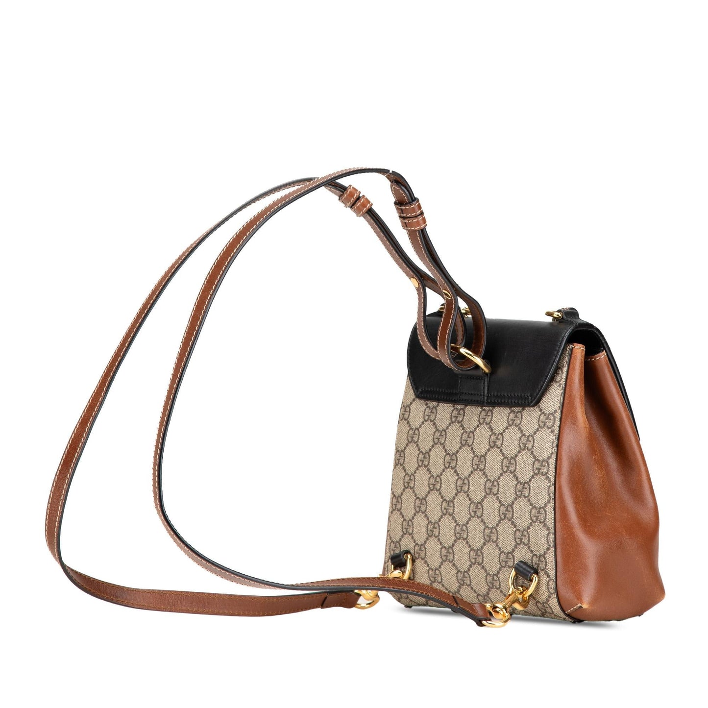 Gucci GG Supreme Padlock Backpack Canvas Calf Black Brown