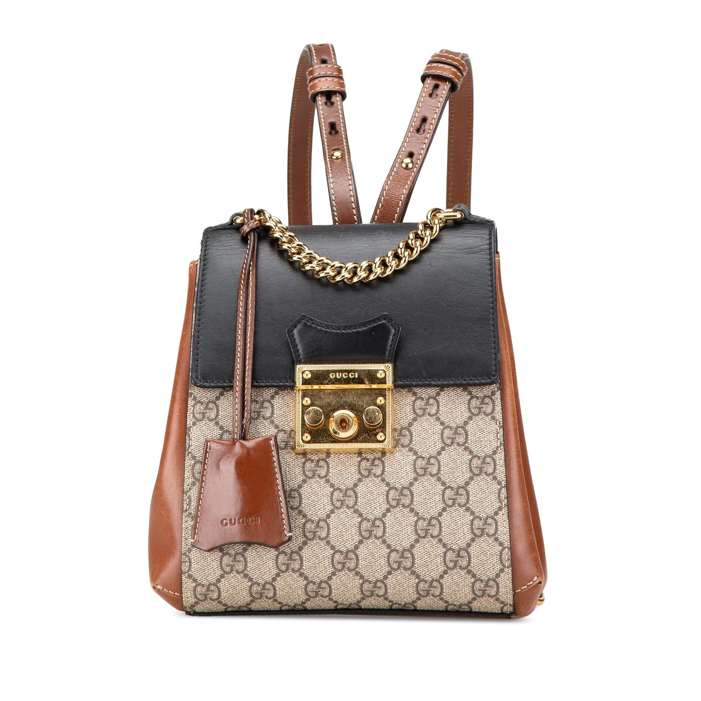 Gucci GG Supreme Padlock Backpack Canvas Calf Black Brown Backpack 1