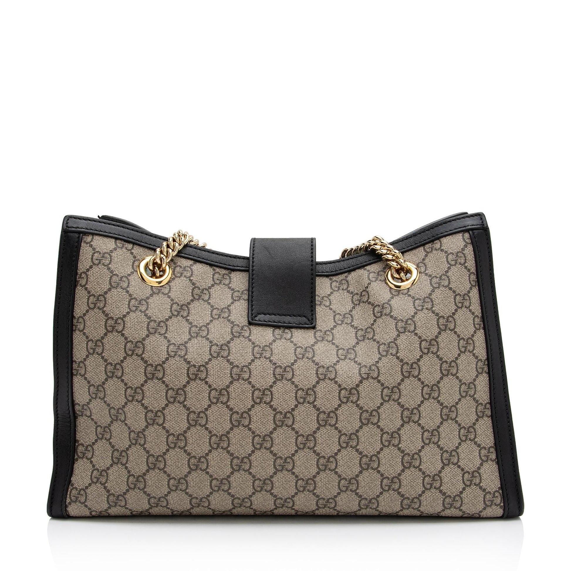 Gucci GG Supreme Padlock Chain SHF Leather Canvas Black Beige Shoulder Bag