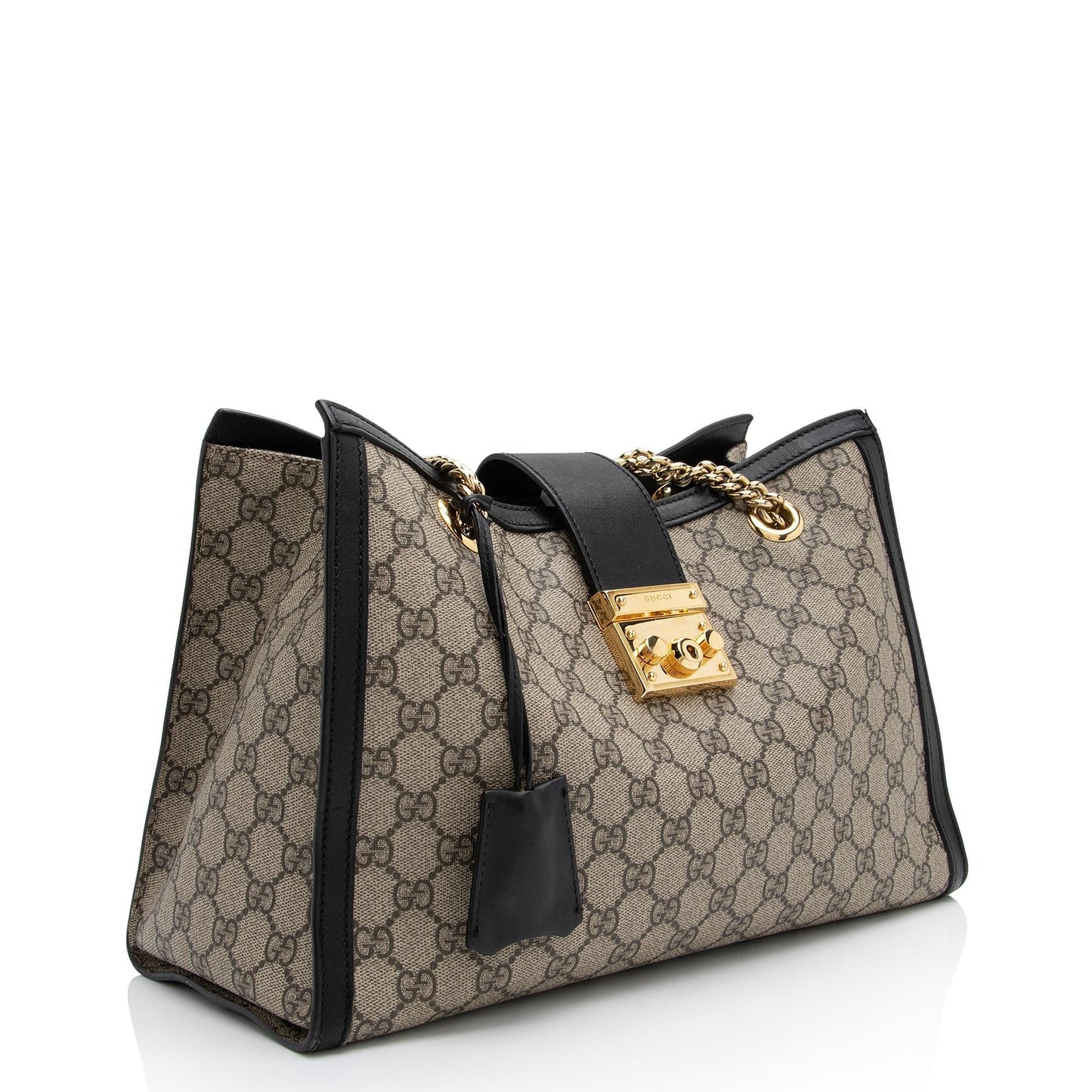 Gucci GG Supreme Padlock Chain SHF Leather Canvas Black Beige Shoulder Bag