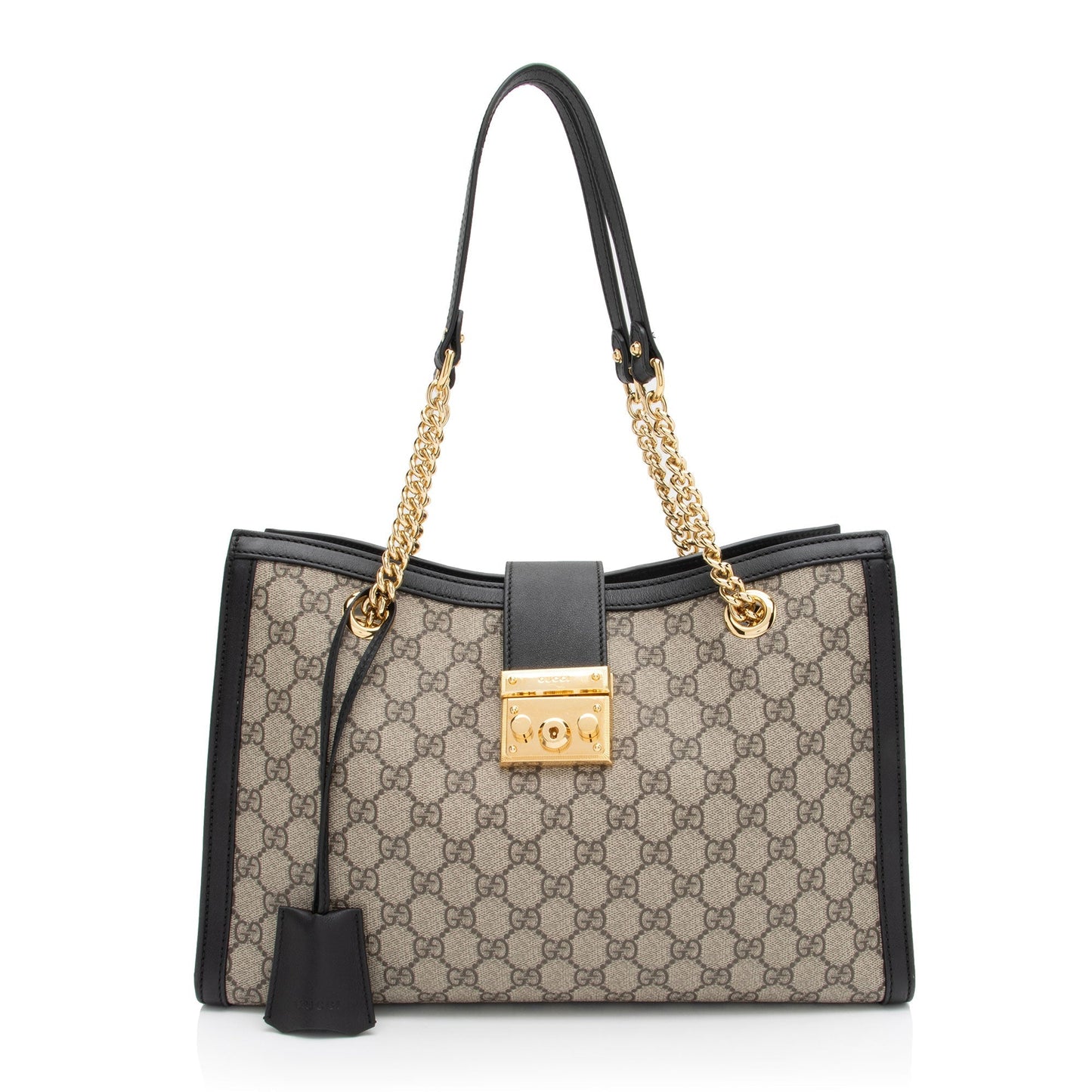 Gucci GG Supreme Padlock Chain SHF-HpZzJo Leather Canvas Black Beige Shoulder Bag