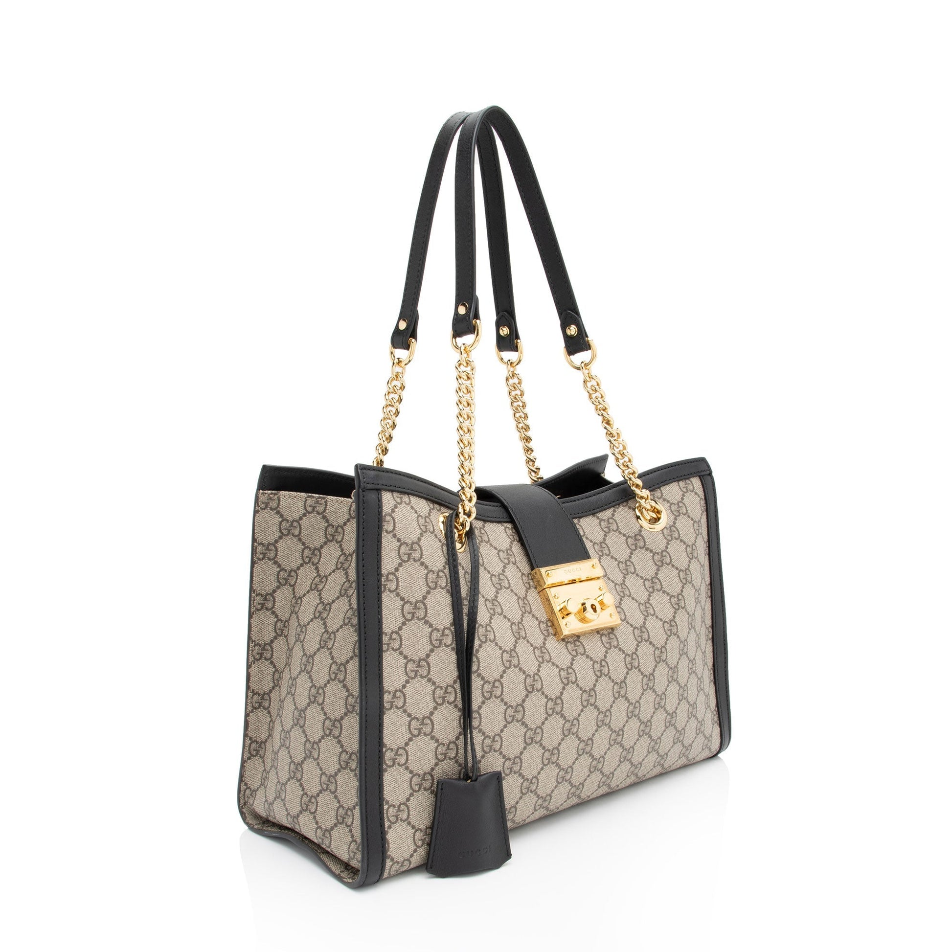 Gucci GG Supreme Padlock Chain SHF-HpZzJo Leather Canvas Black Beige Shoulder Bag