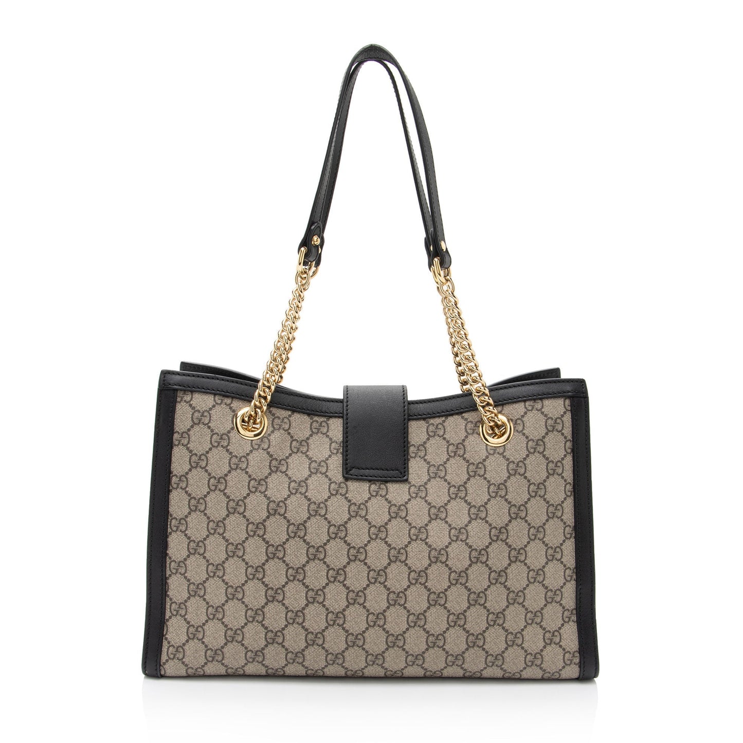 Gucci GG Supreme Padlock Chain SHF-cqPKOC Leather Canvas Black Beige Shoulder Bag