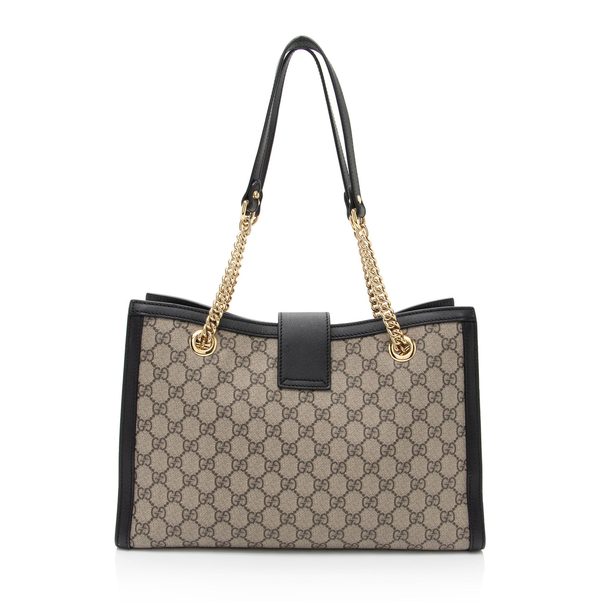 Gucci GG Supreme Padlock Chain SHF-cqPKOC Leather Canvas Black Beige Shoulder Bag