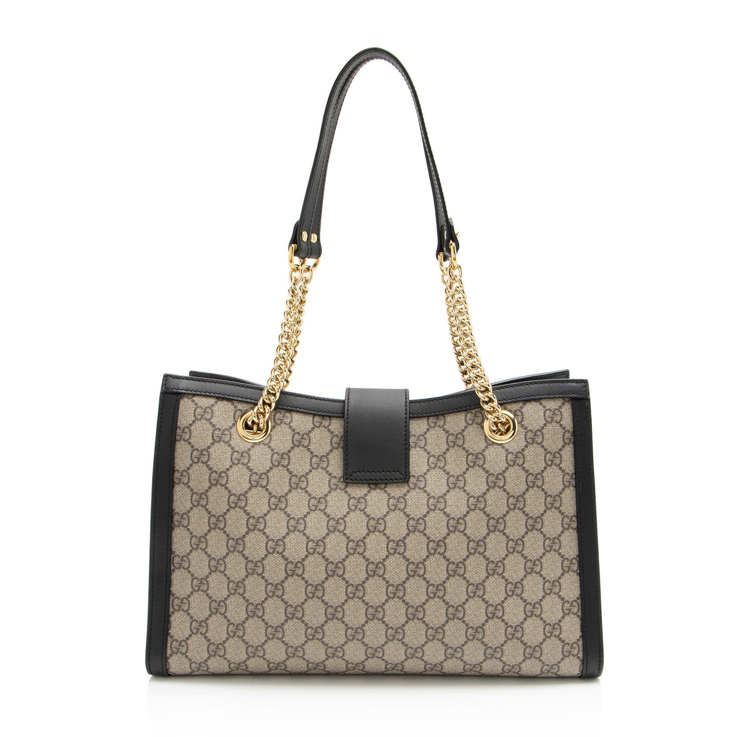 Gucci GG Supreme Padlock Chain SHF-aTdUTN Leather Canvas Black Brown Shoulder Bag