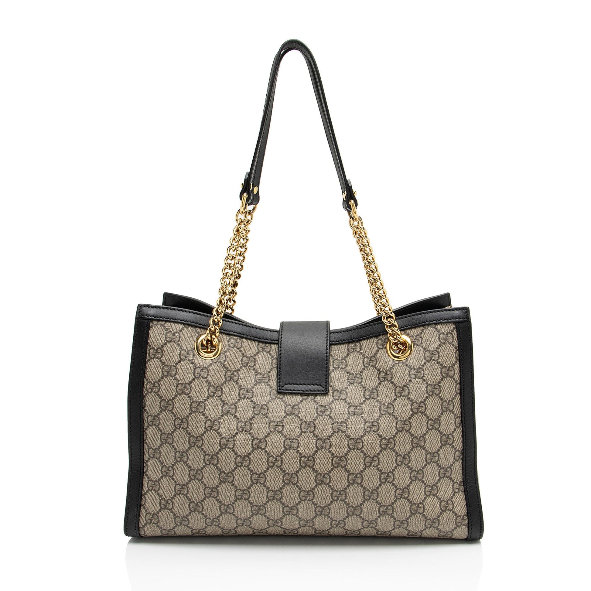 Gucci GG Supreme Padlock Chain Leather Canvas Beige Medium Shoulder Bag