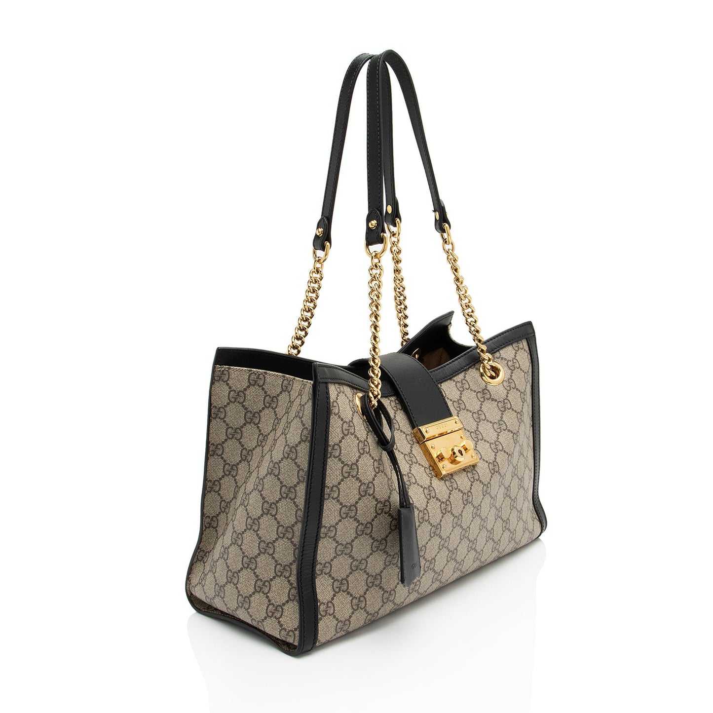 Gucci GG Supreme Padlock Chain Leather Canvas Beige Medium Shoulder Bag