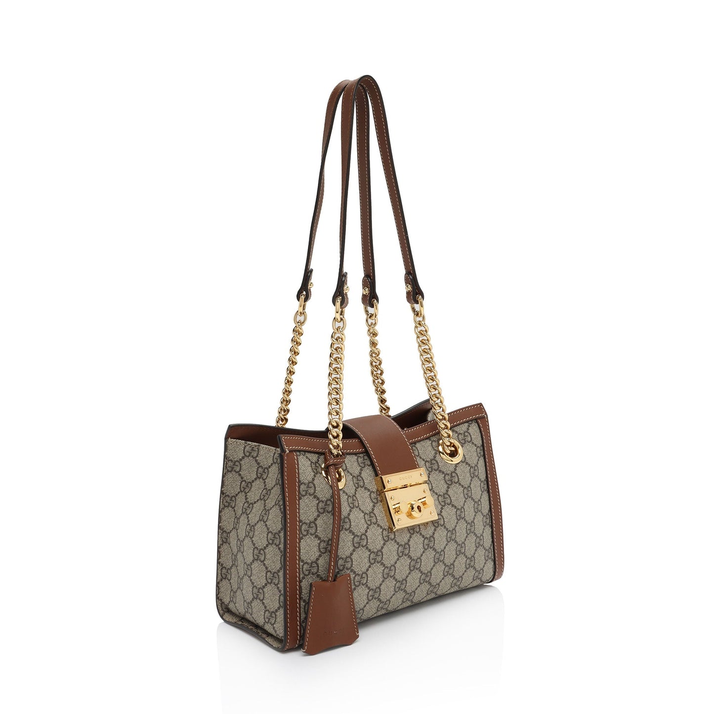 Gucci GG Supreme Padlock Chain SHF-Z3zmfK Leather Canvas Brown Beige Shoulder Bag