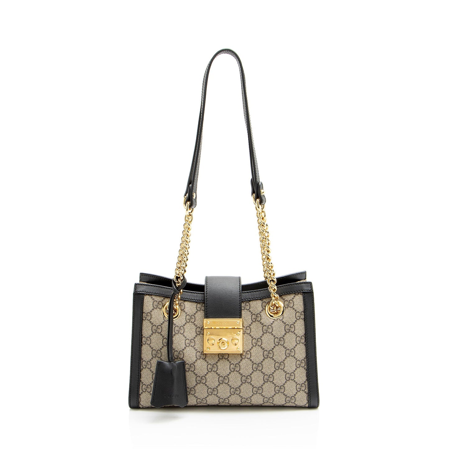 Gucci GG Supreme Padlock Chain Leather Canvas Black Brown Shoulder Bag