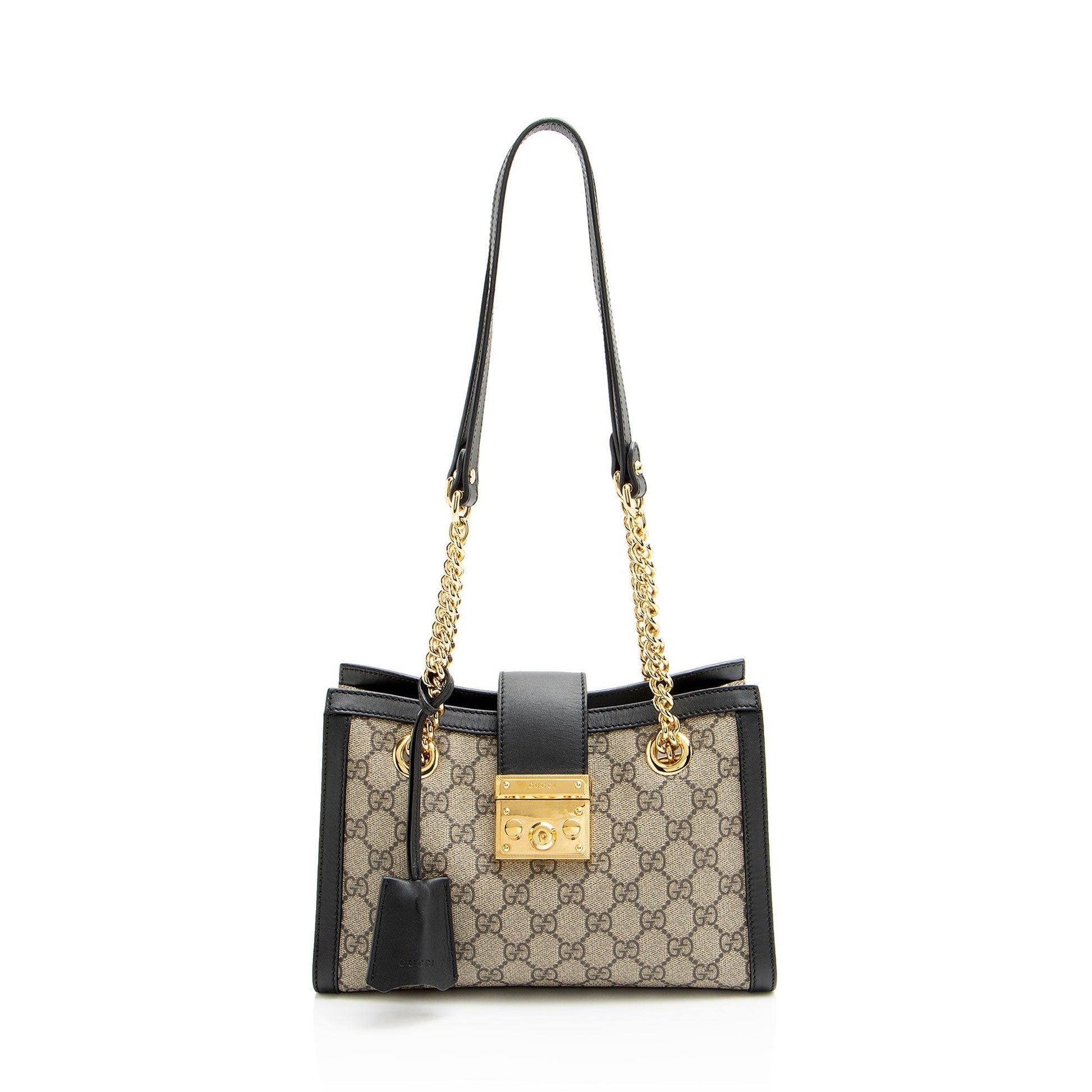 Gucci GG Supreme Padlock Chain Leather Canvas Black Brown Shoulder Bag