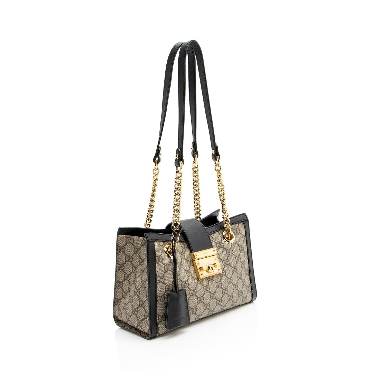 Gucci GG Supreme Padlock Chain Leather Canvas Black Brown Shoulder Bag