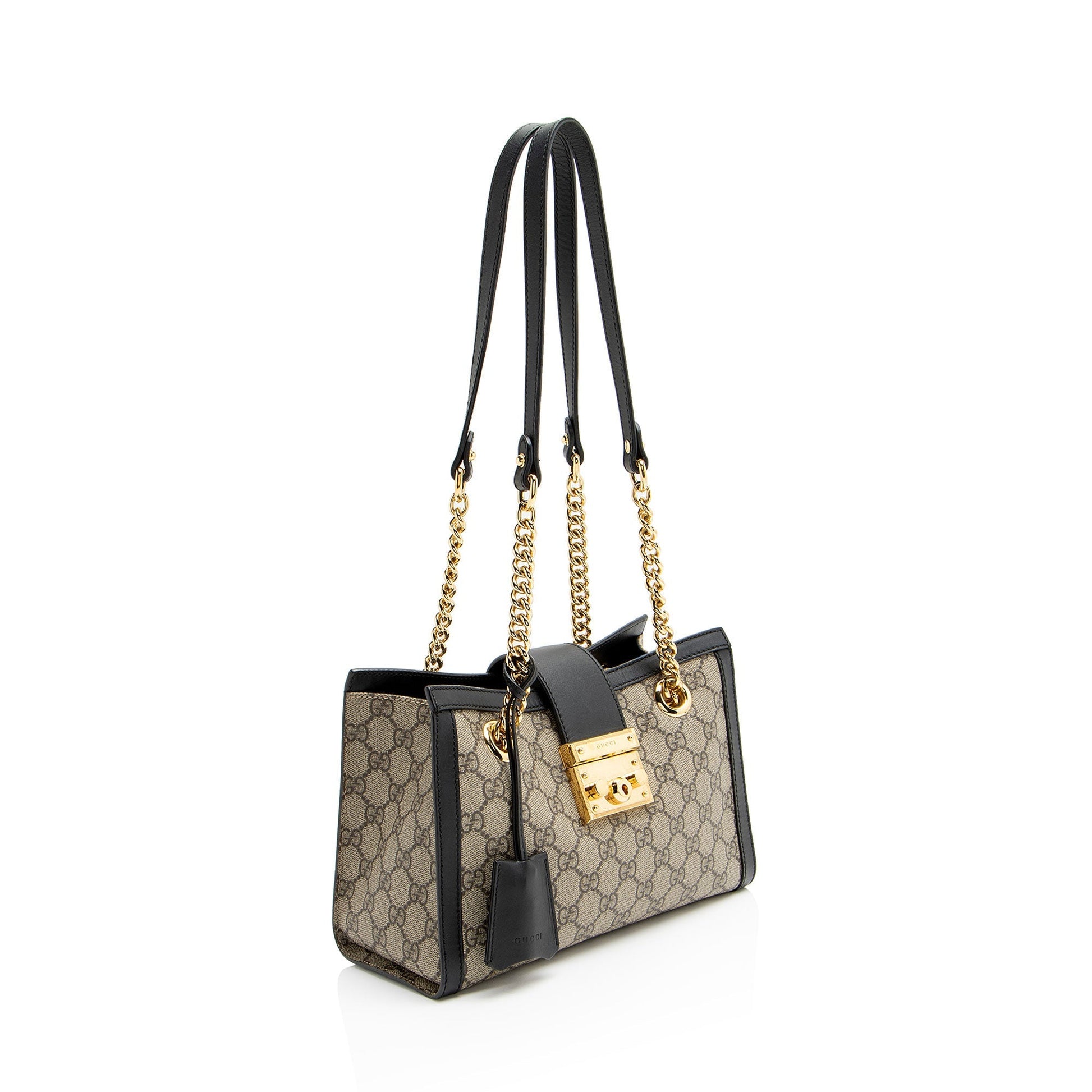 Gucci GG Supreme Padlock Chain Leather Canvas Black Brown Shoulder Bag