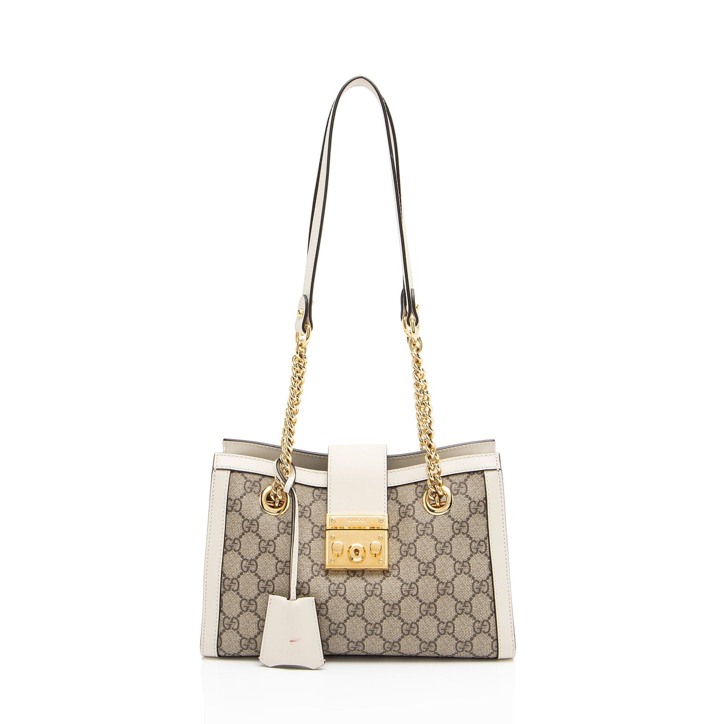Gucci GG Supreme Padlock Chain Leather Canvas Beige Small Shoulder Bag