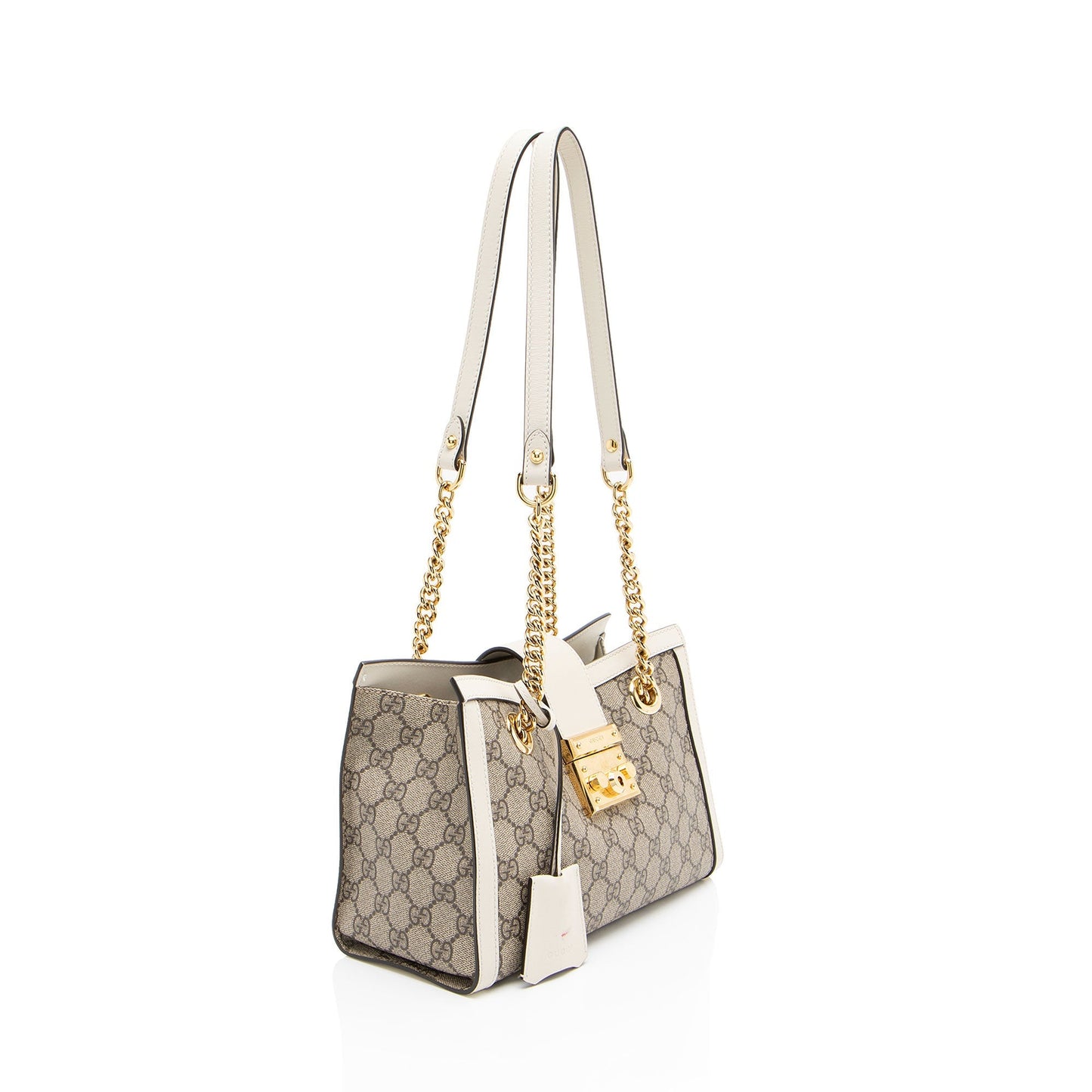 Gucci GG Supreme Padlock Chain Leather Canvas Beige Small Shoulder Bag