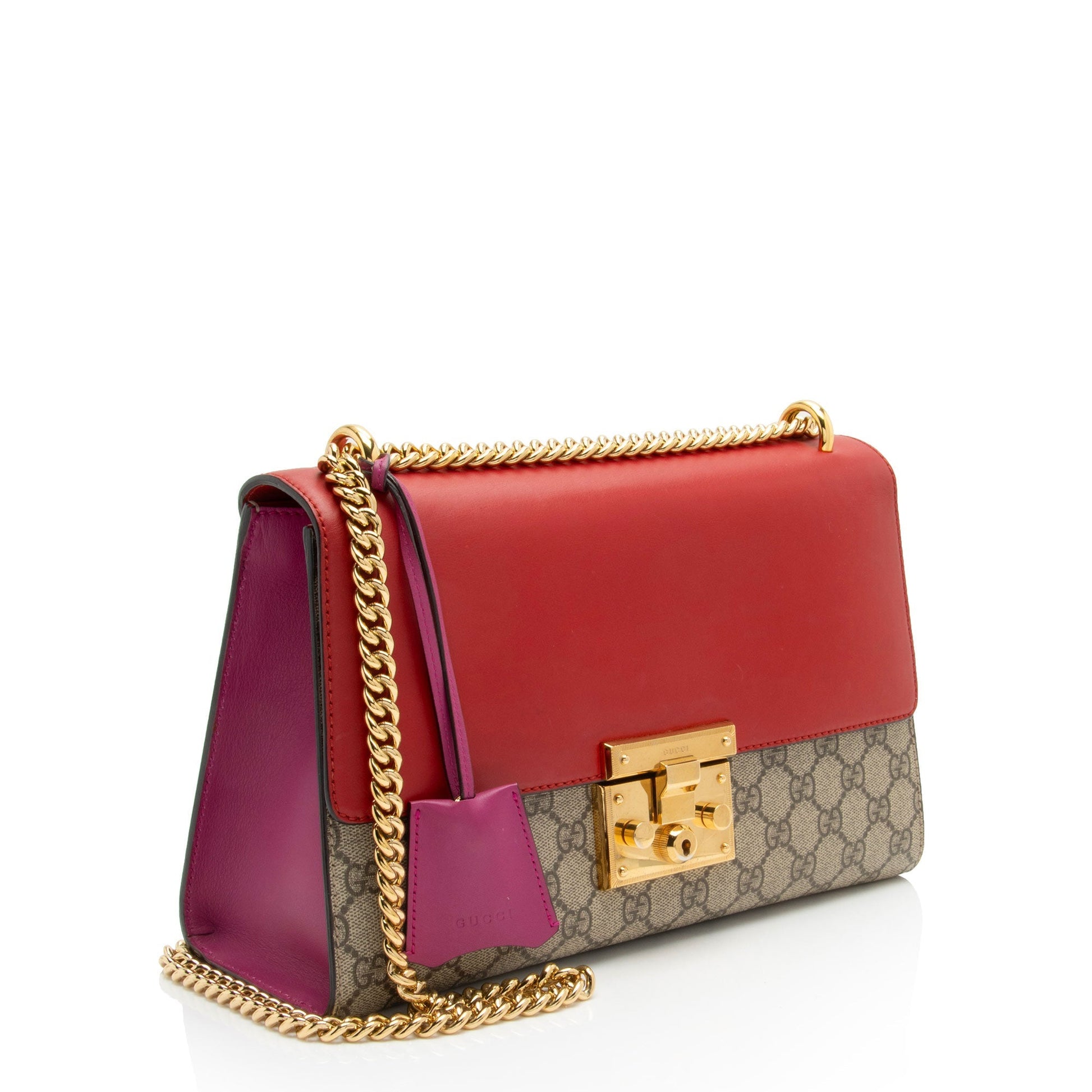 Gucci GG Supreme Padlock Leather Canvas Beige Red Shoulder Bag Shf Nvocol