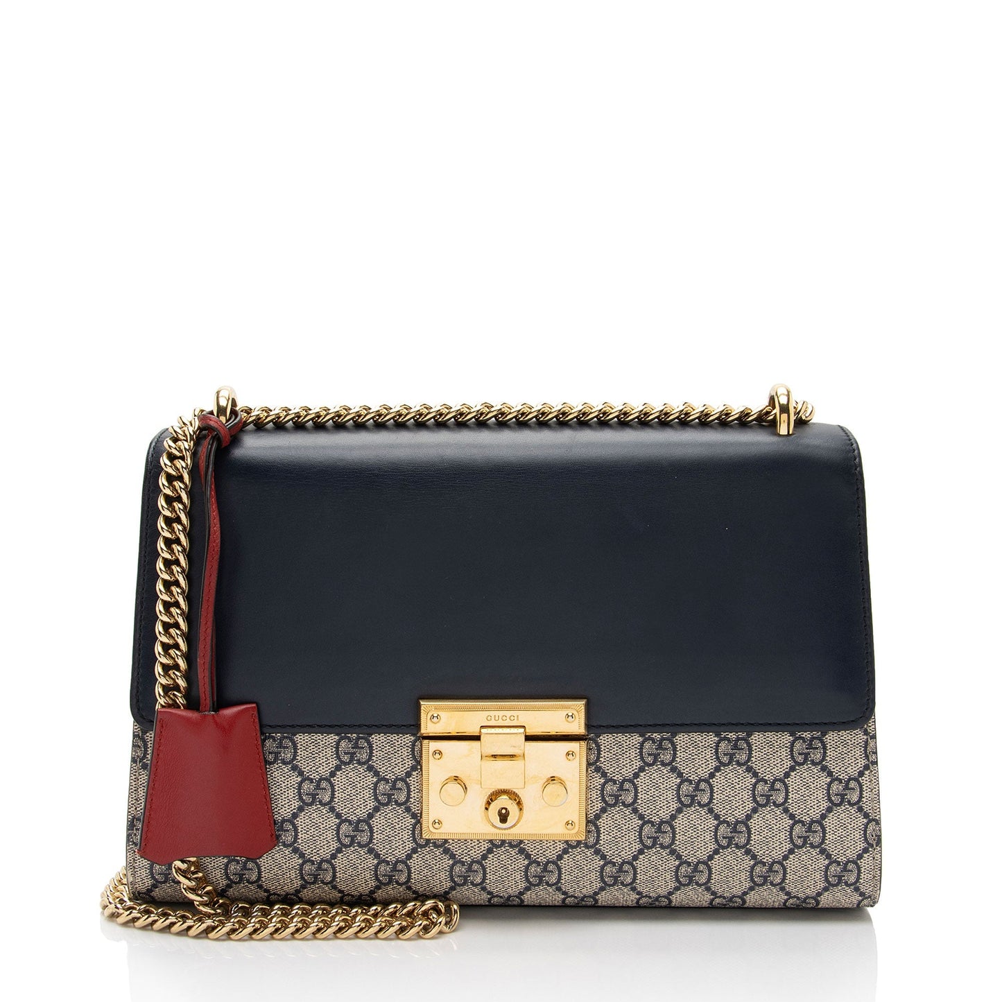 Gucci GG Supreme Padlock Leather Canvas White Blue Shoulder Bag