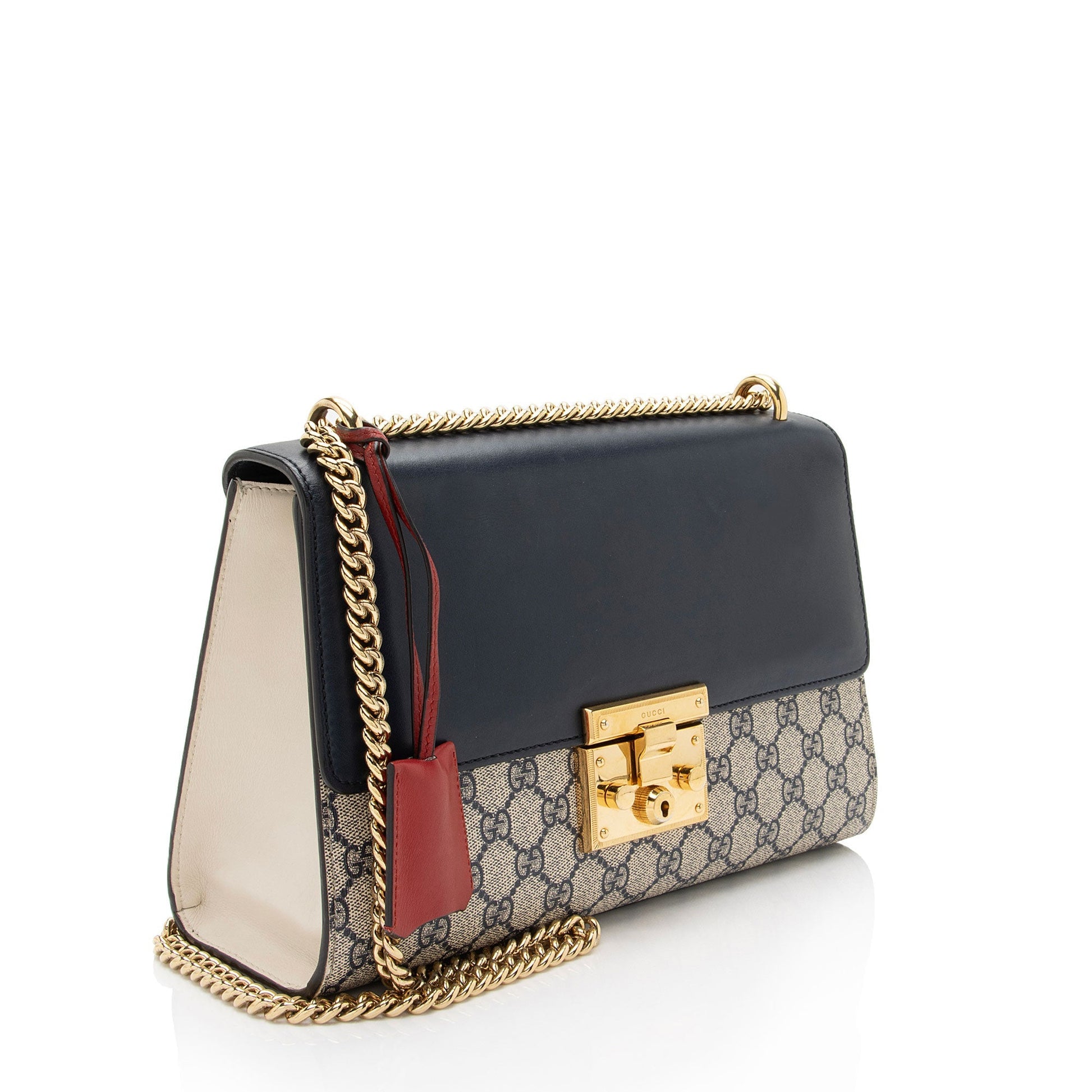 Gucci GG Supreme Padlock Leather Canvas White Blue Shoulder Bag