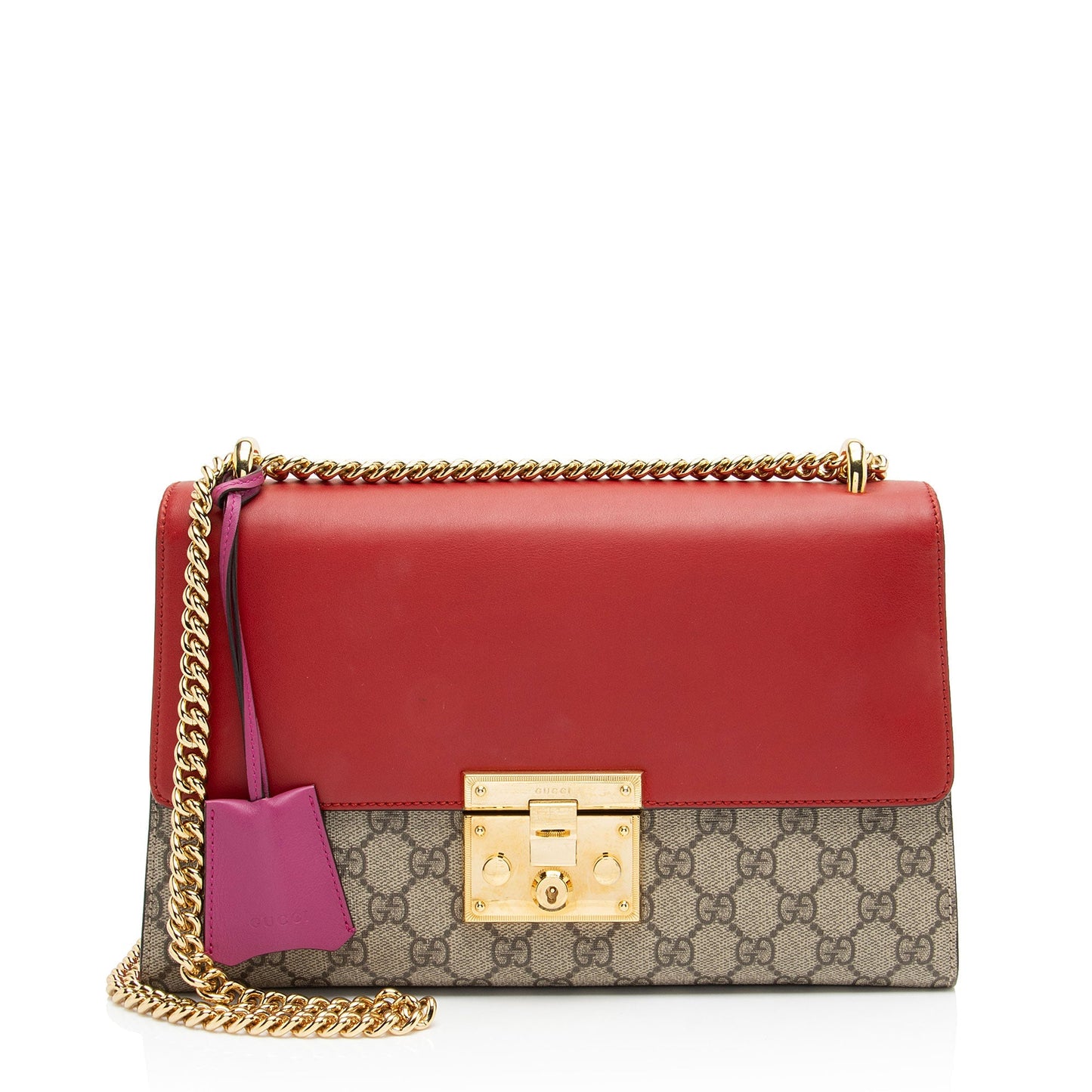 Gucci GG Supreme Padlock Leather Canvas Brown Red Shoulder Bag