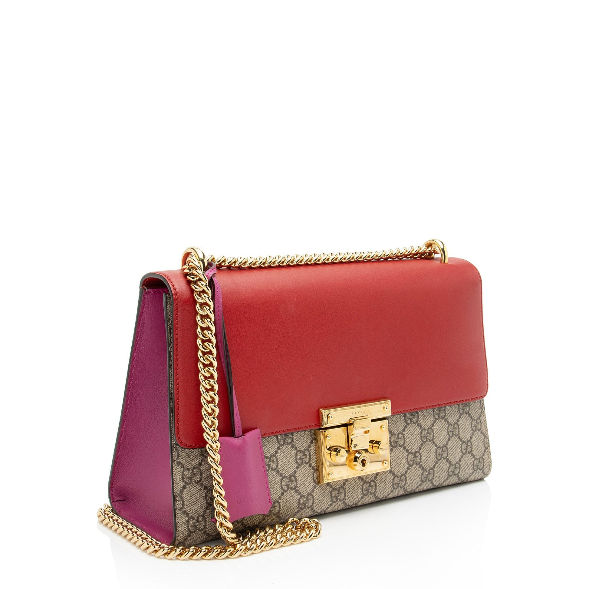 Gucci GG Supreme Padlock Leather Canvas Brown Red Shoulder Bag