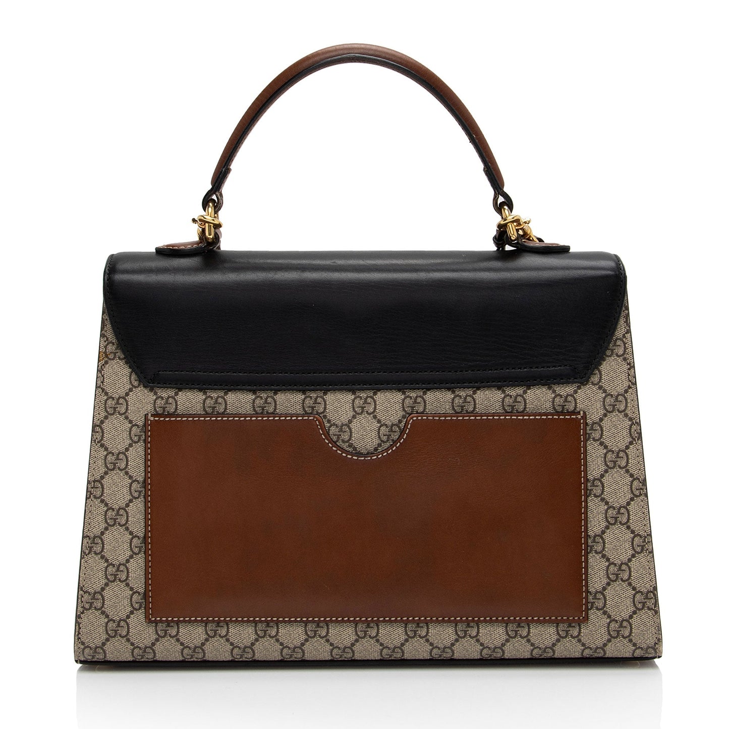 Gucci GG Supreme Padlock Top Handle Leather Canvas Black Brown Satchel Bag