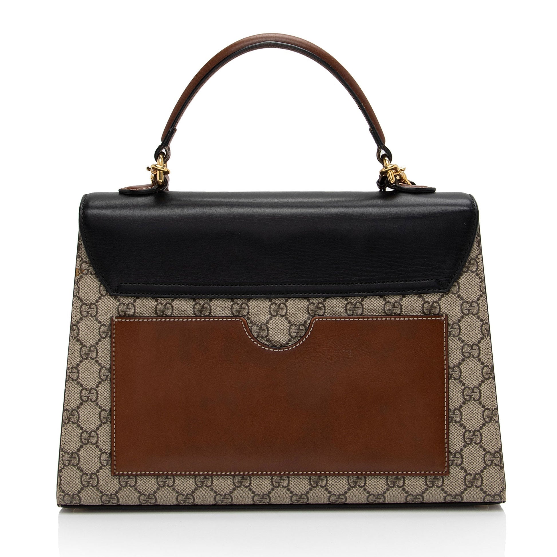 Gucci GG Supreme Padlock Top Handle Leather Canvas Black Brown Satchel Bag