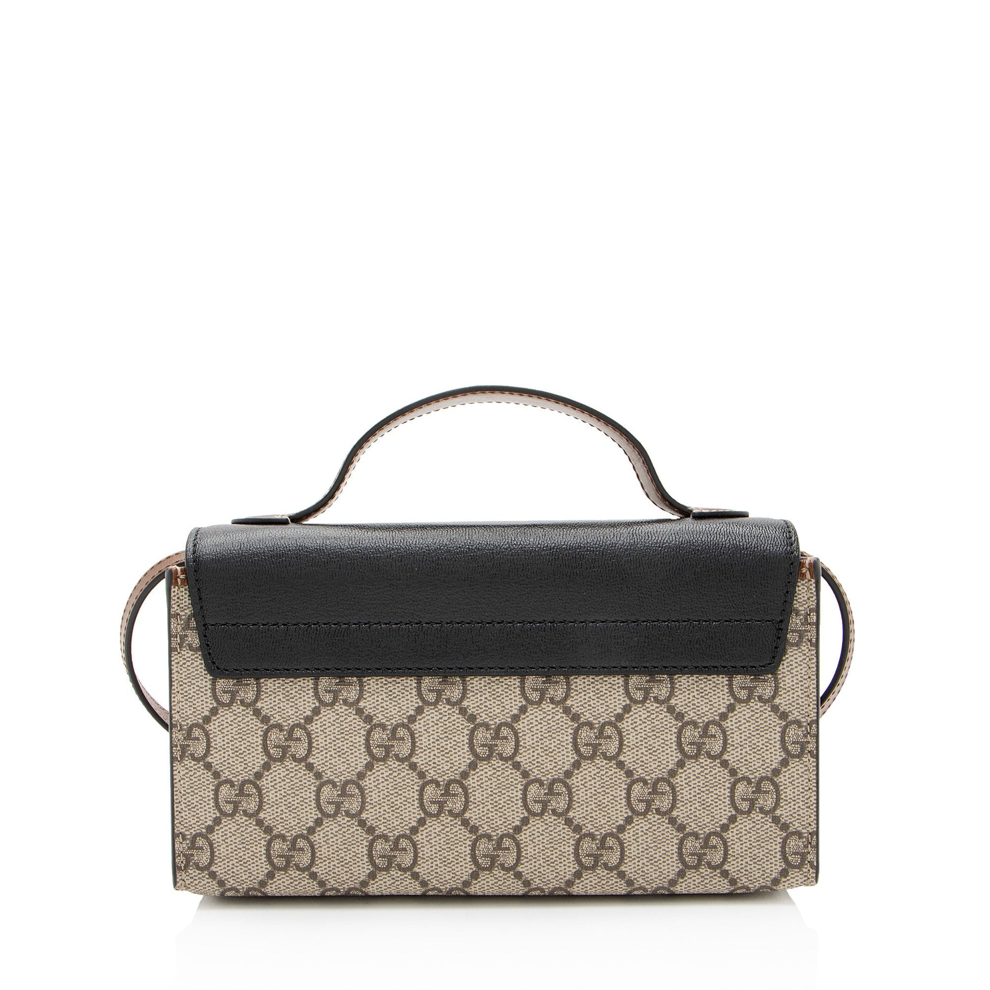 Gucci GG Supreme Padlock Top Handle Leather Canvas Black Brown Crossbody Bag