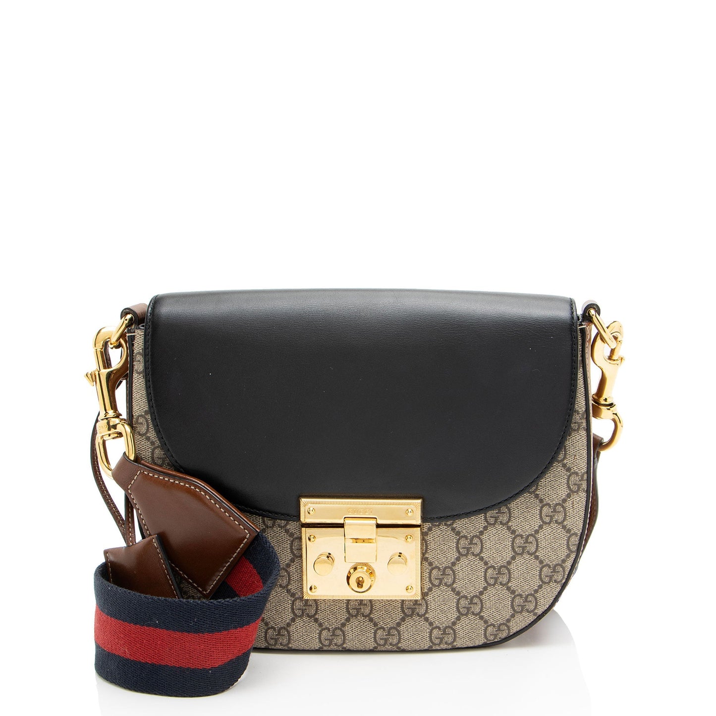 Gucci GG Supreme Padlock Saddle Leather Canvas Nylon Black Crossbody Bag