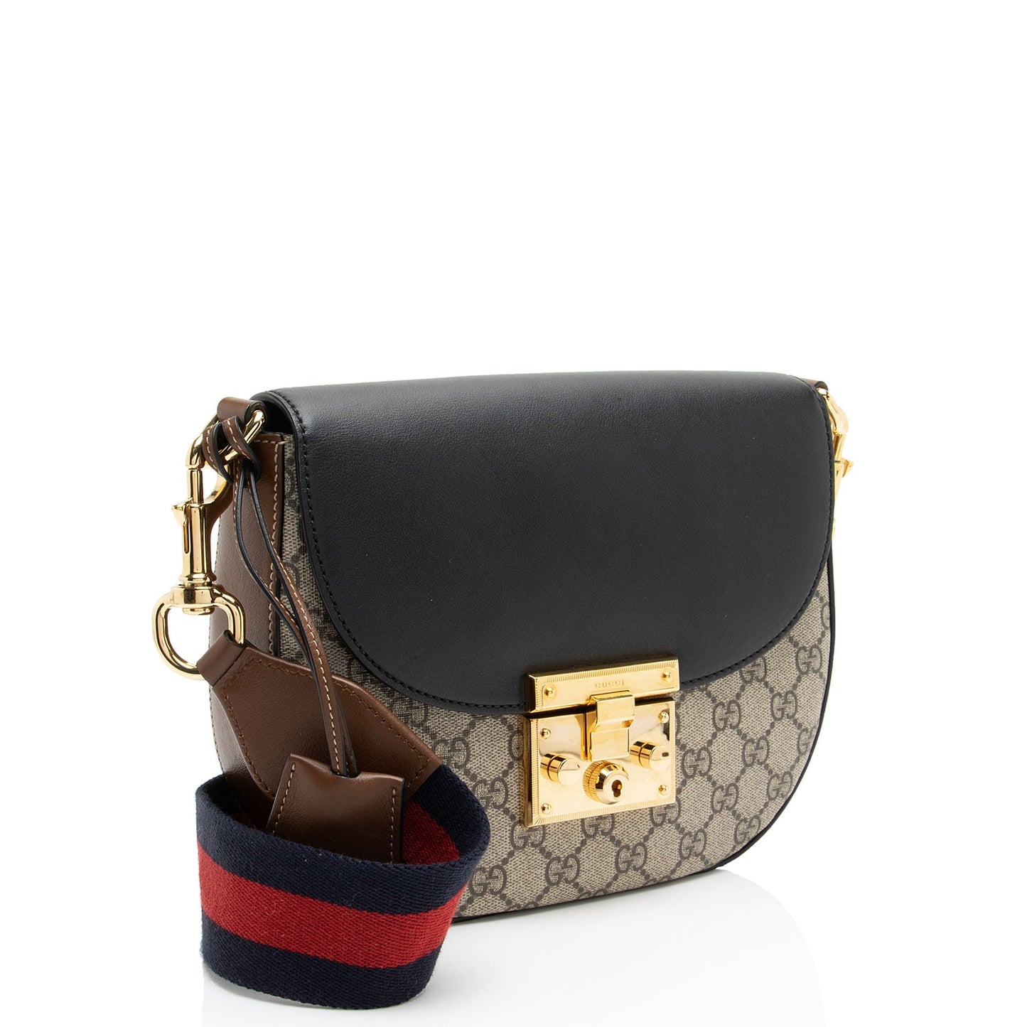 Gucci GG Supreme Padlock Saddle Leather Canvas Nylon Black Crossbody Bag Bag 1