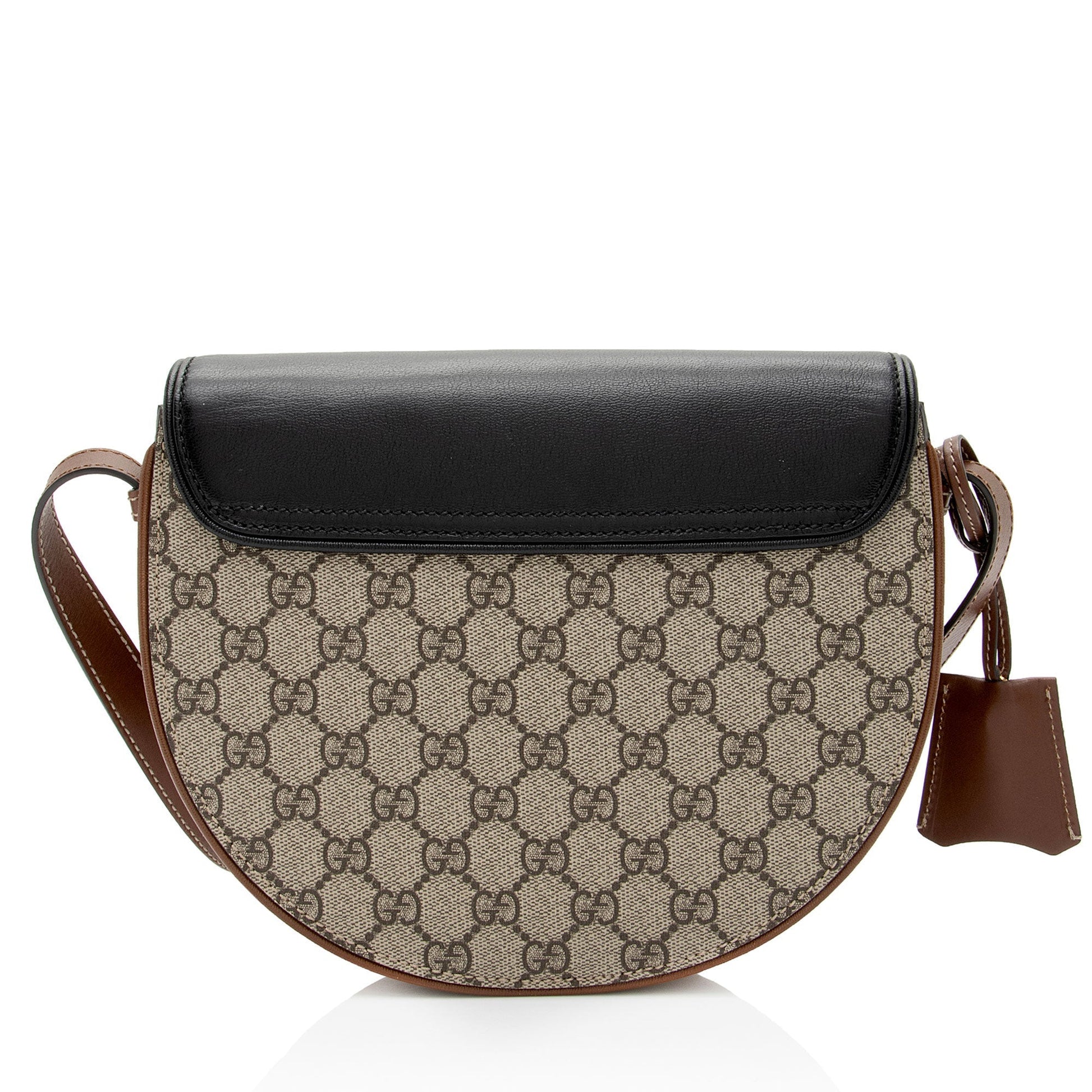 Gucci GG Supreme Padlock Saddle SHF-Wwfxt7 Leather Canvas Black Brown Crossbody Bag