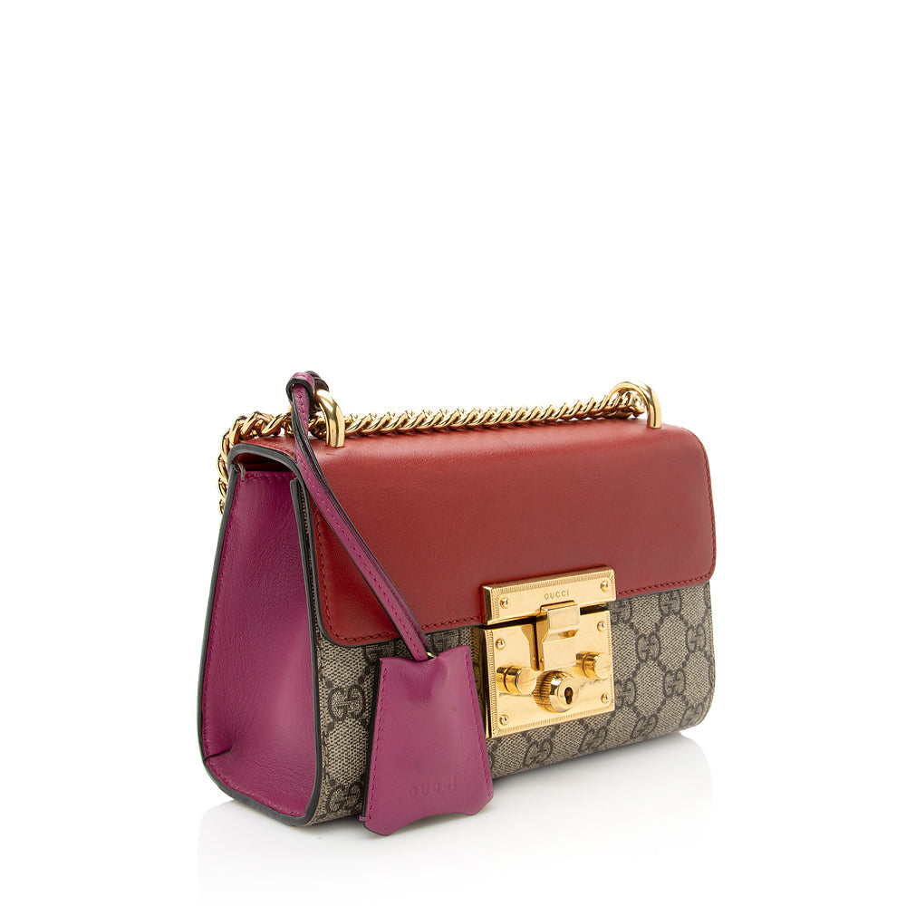 Gucci GG Supreme Padlock SHF Leather Canvas Beige Red Shoulder Bag