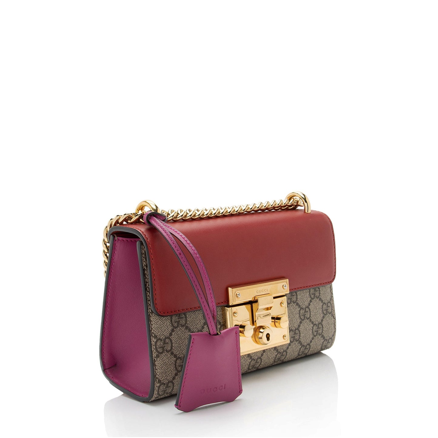 Gucci GG Supreme Padlock SHF-FvSIKl Leather Canvas Beige Red Crossbody Bag