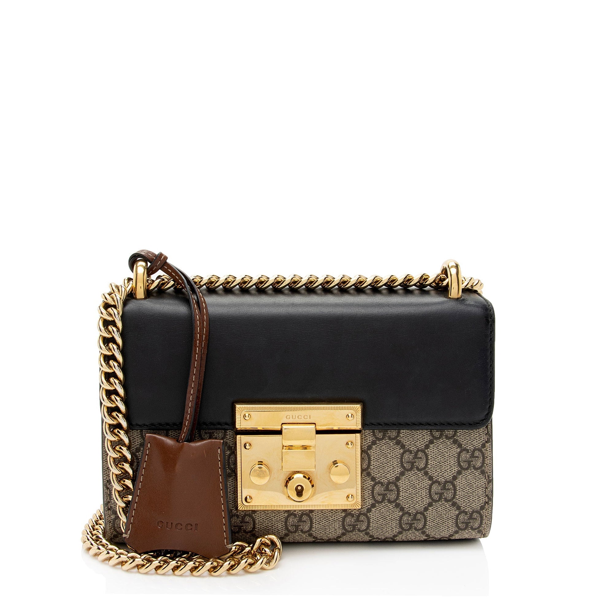 Gucci GG Supreme Padlock SHF-pQQH48 Leather Canvas Brown Small Shoulder Bag