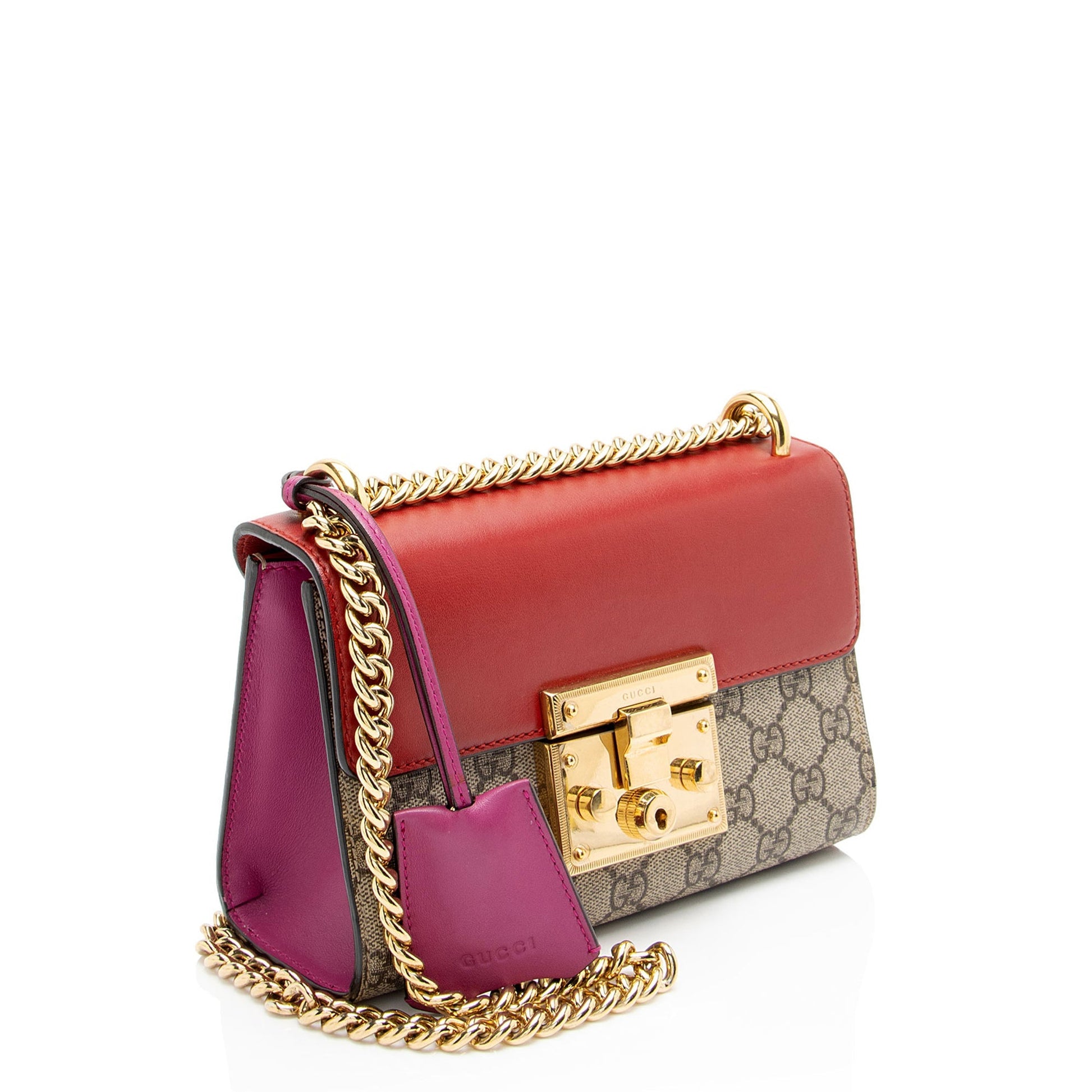 Gucci GG Supreme Padlock Leather Canvas Beige Red Shoulder Bag
