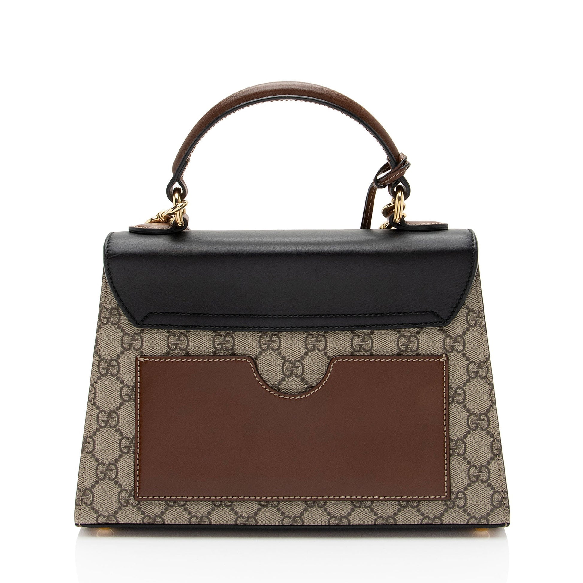 Gucci GG Supreme Padlock Top Handle Leather Canvas Black Brown Satchel Bag Shf Jrvndb