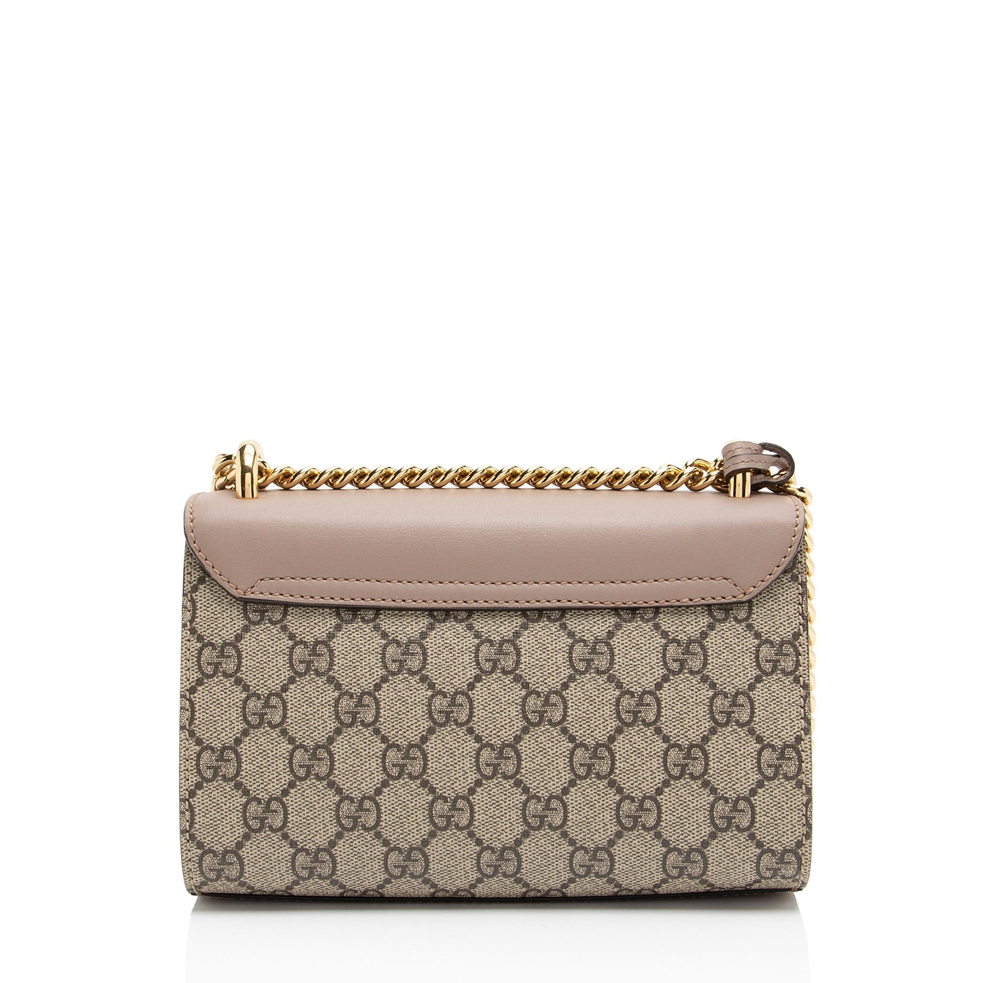 Gucci GG Supreme Pearl Stud Padlock Leather Canvas Beige Small Shoulder Bag