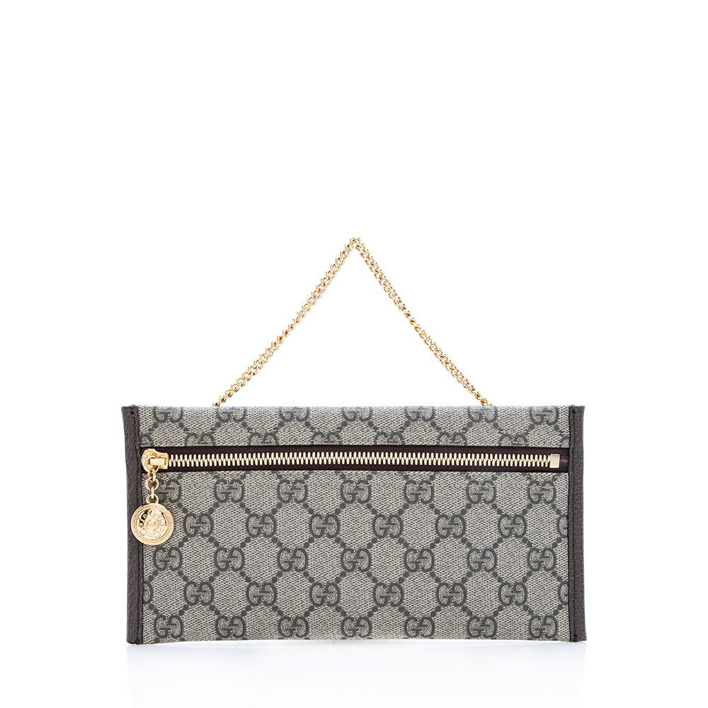 Gucci GG Supreme Pochette SHF Leather Canvas Brown Beige Clutch Bag Pochette Shf