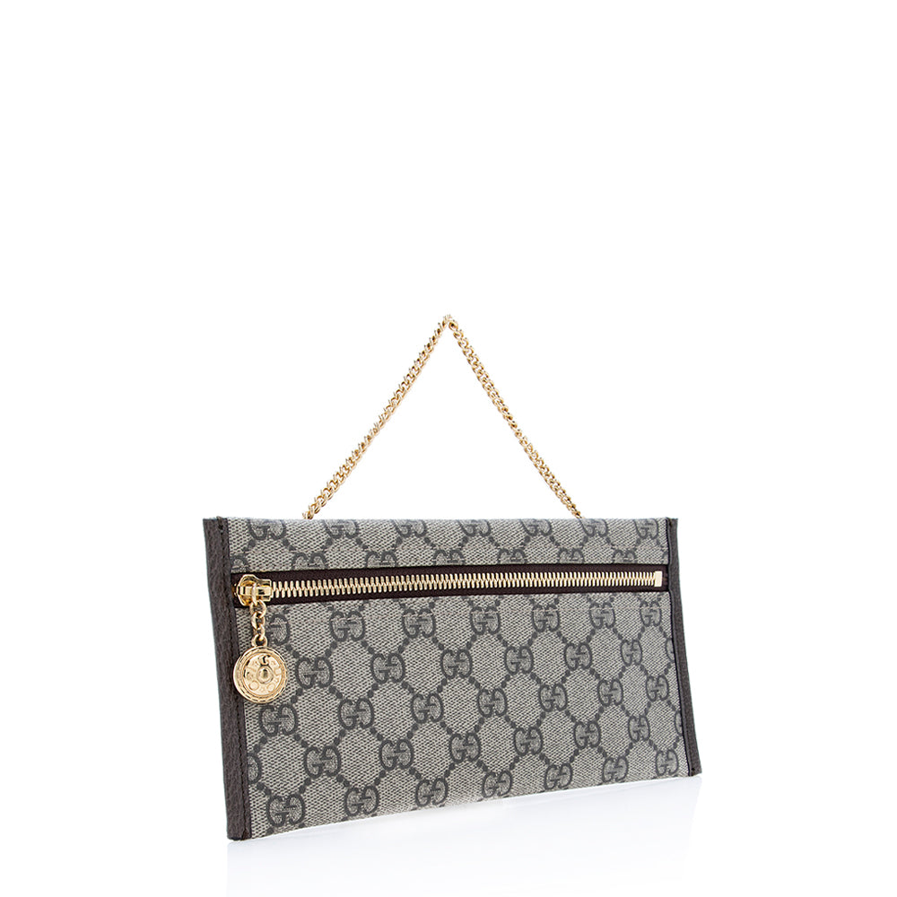 Gucci GG Supreme Pochette SHF Leather Canvas Brown Beige Clutch Bag Pochette Shf