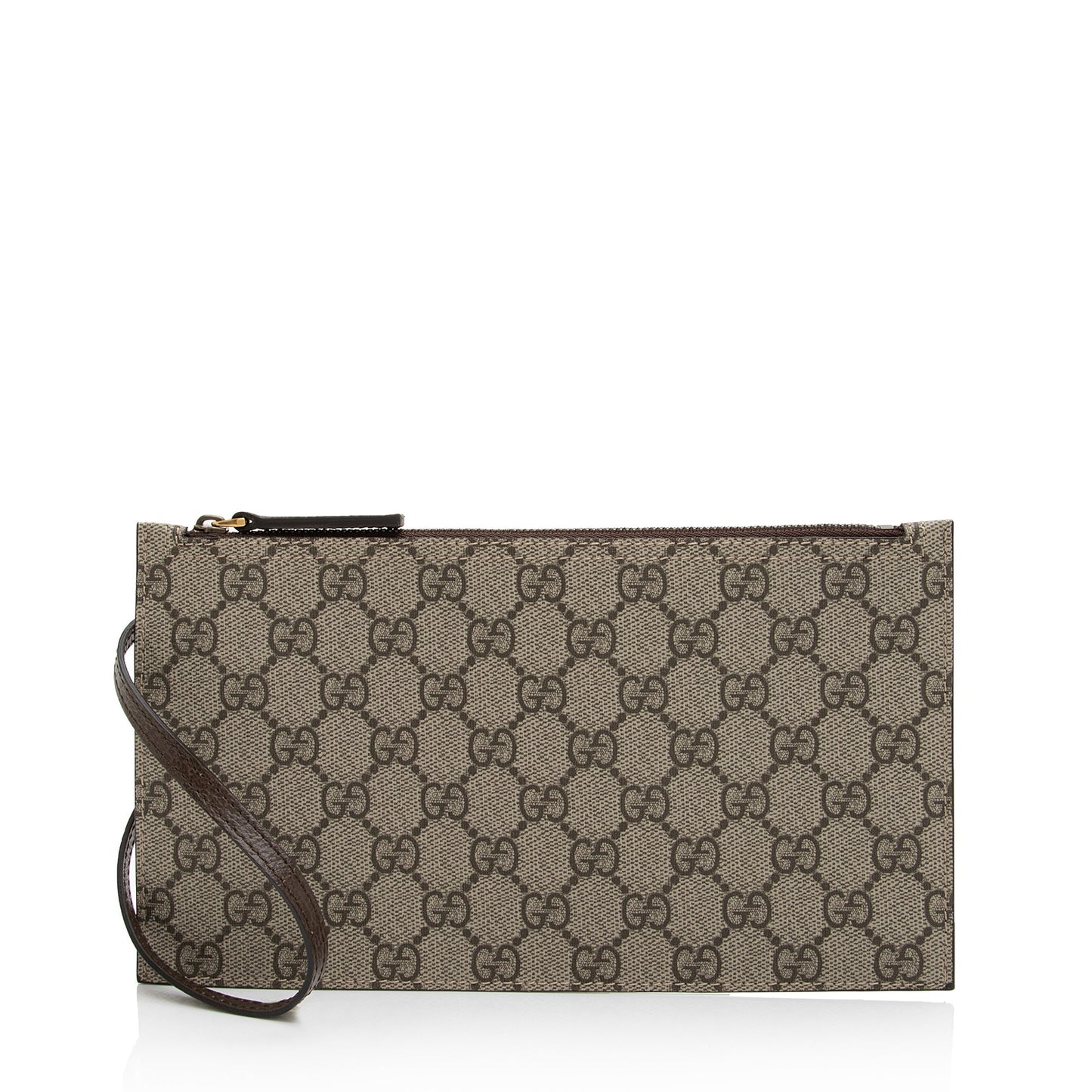Gucci GG Supreme Pochette SHF-dYhXFI Leather Canvas Brown Beige Clutch Bag