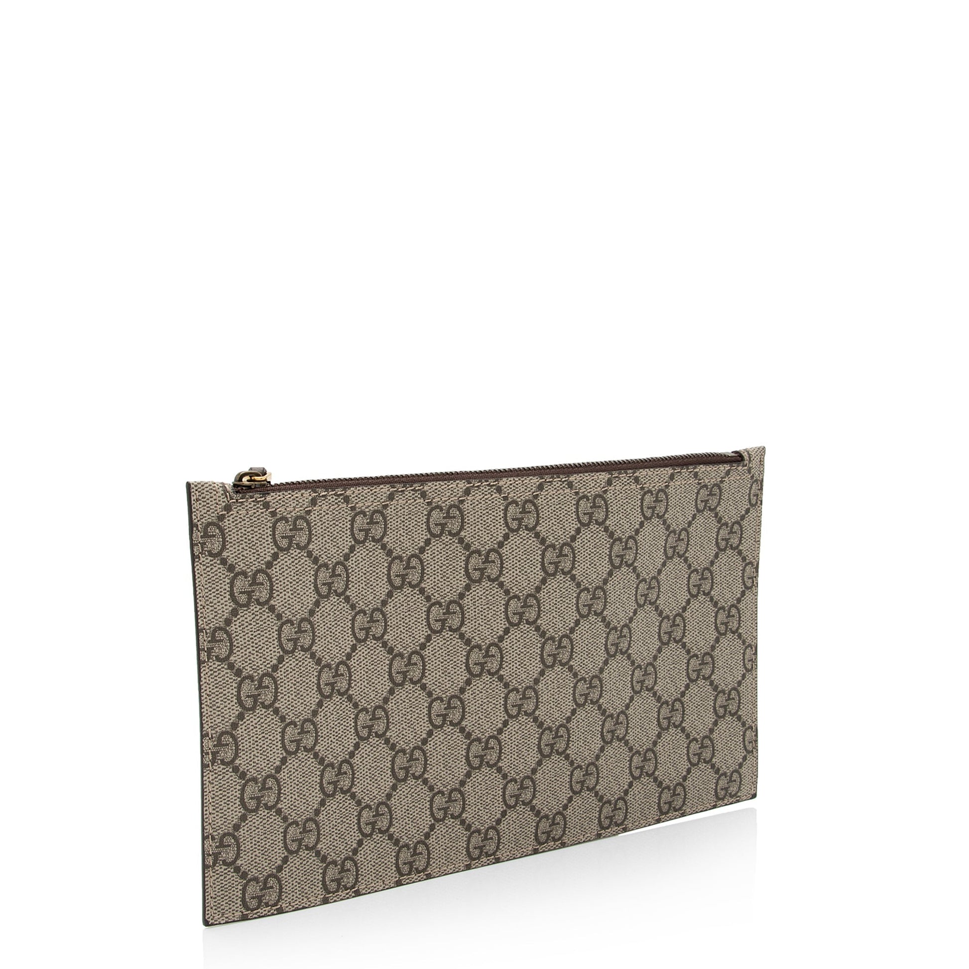 Gucci GG Supreme Pochette SHF-dYhXFI Leather Canvas Brown Beige Clutch Bag
