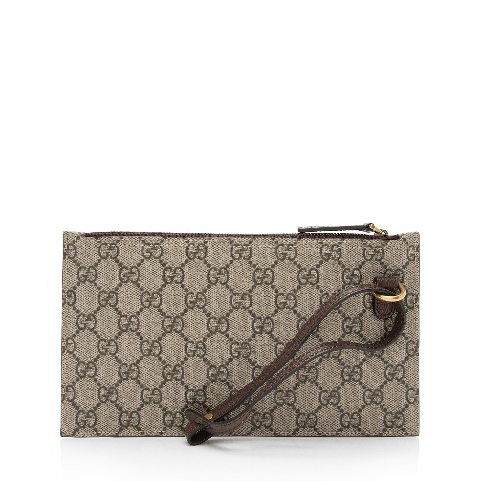 Gucci GG Supreme Pochette SHF-I5cL0V Leather Canvas Brown Beige Clutch Bag