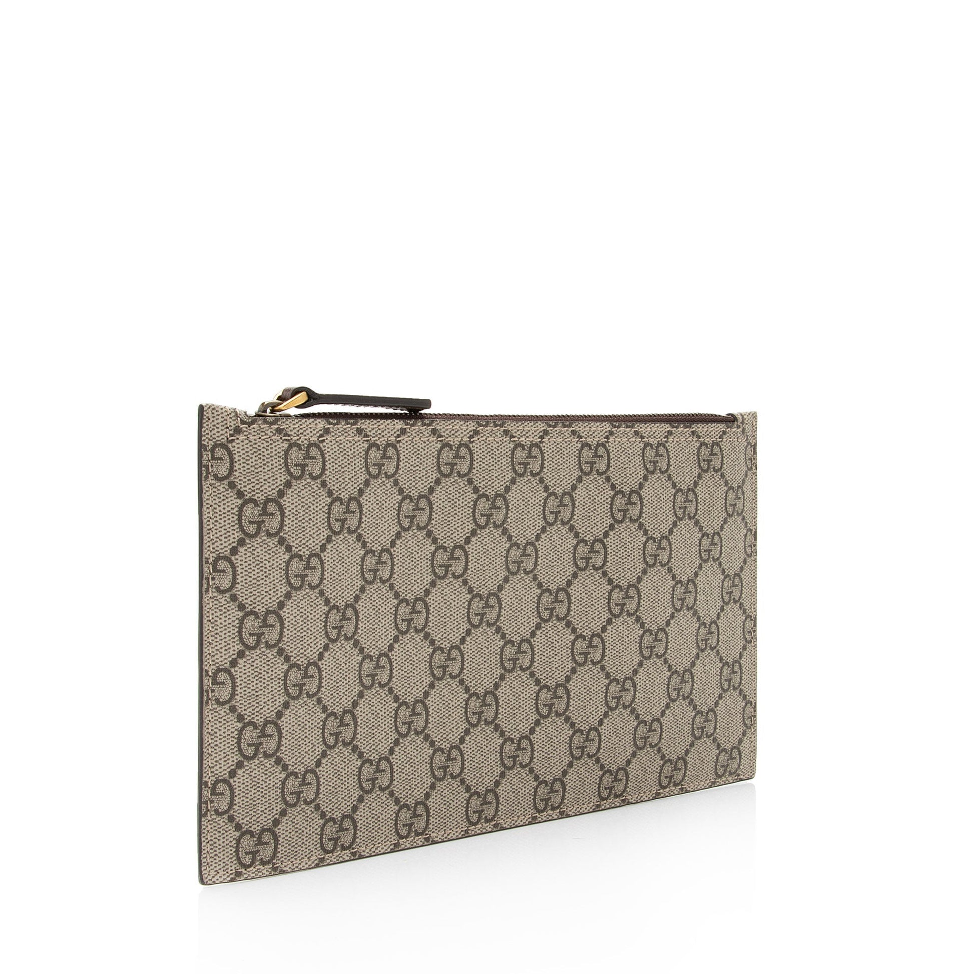 Gucci GG Supreme Pochette SHF-I5cL0V Leather Canvas Brown Beige Clutch Bag