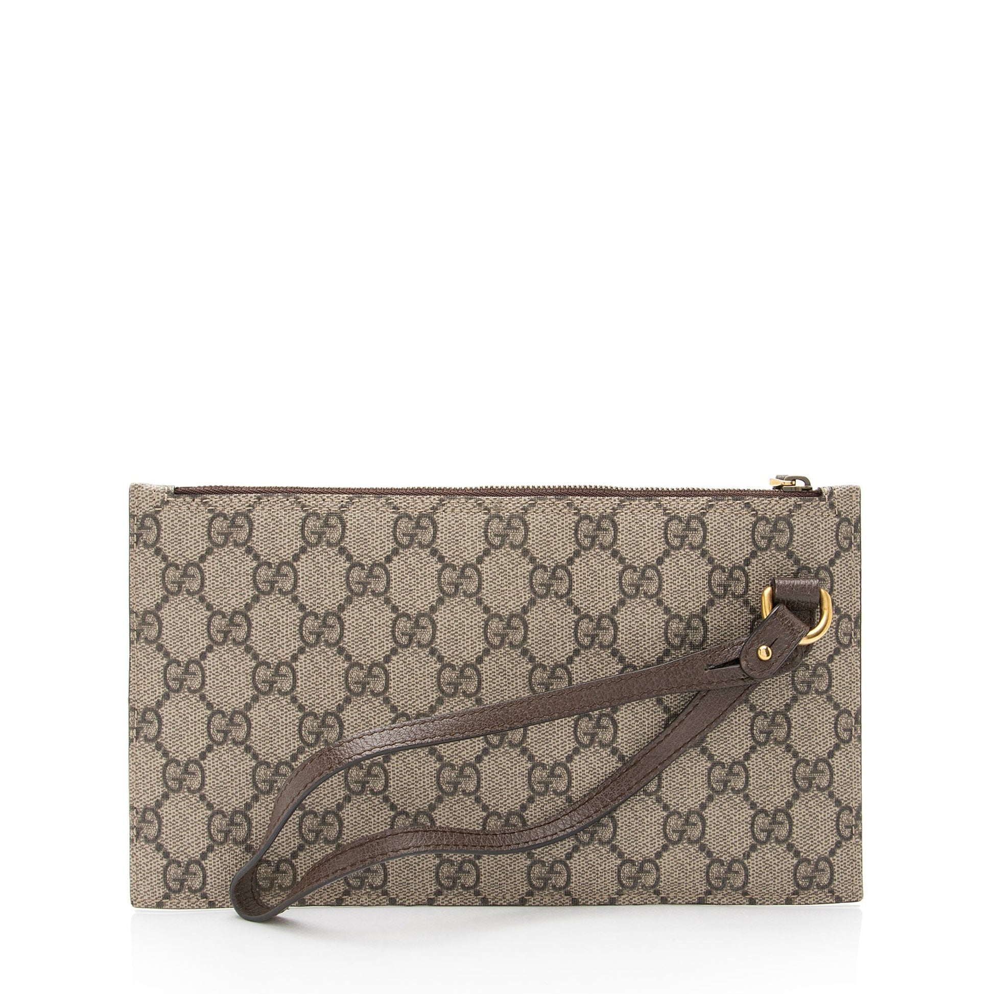 Gucci GG Supreme Pochette SHF-hD9895 Leather Brown Beige Clutch Bag