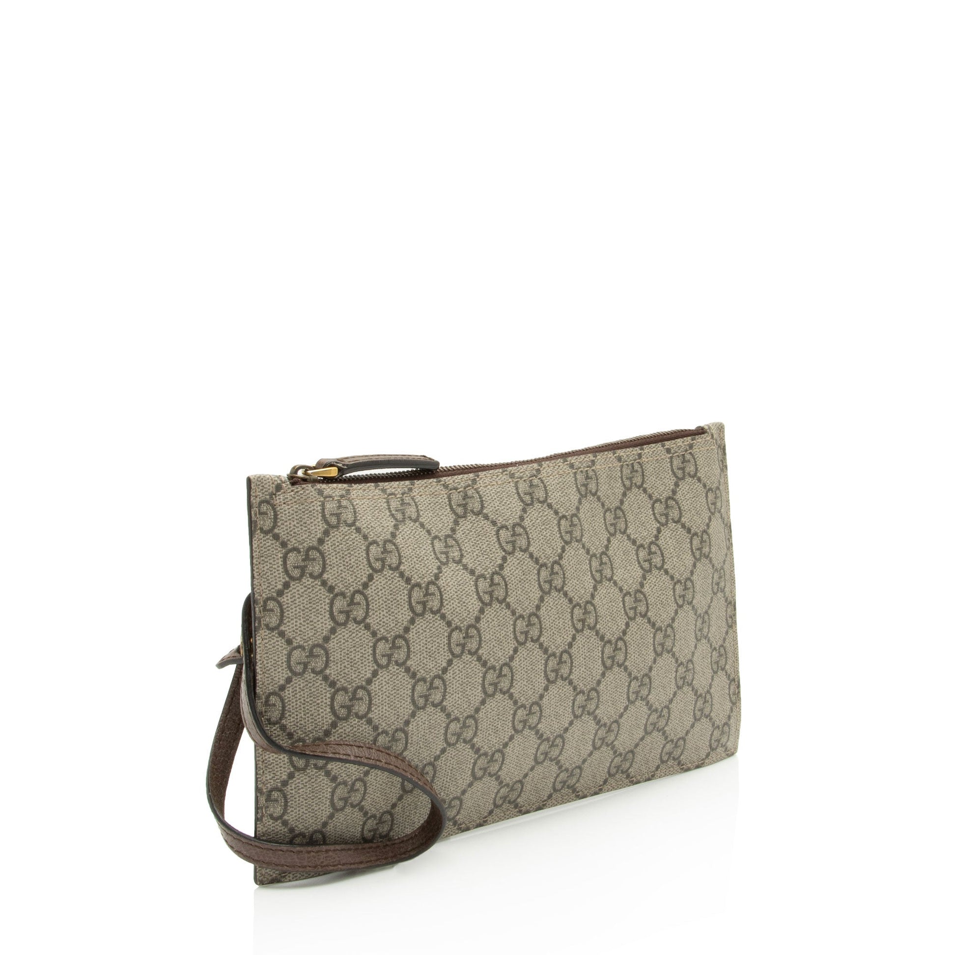Gucci GG Supreme Pochette SHF-XHm4SL Leather Canvas Brown Beige Clutch Bag