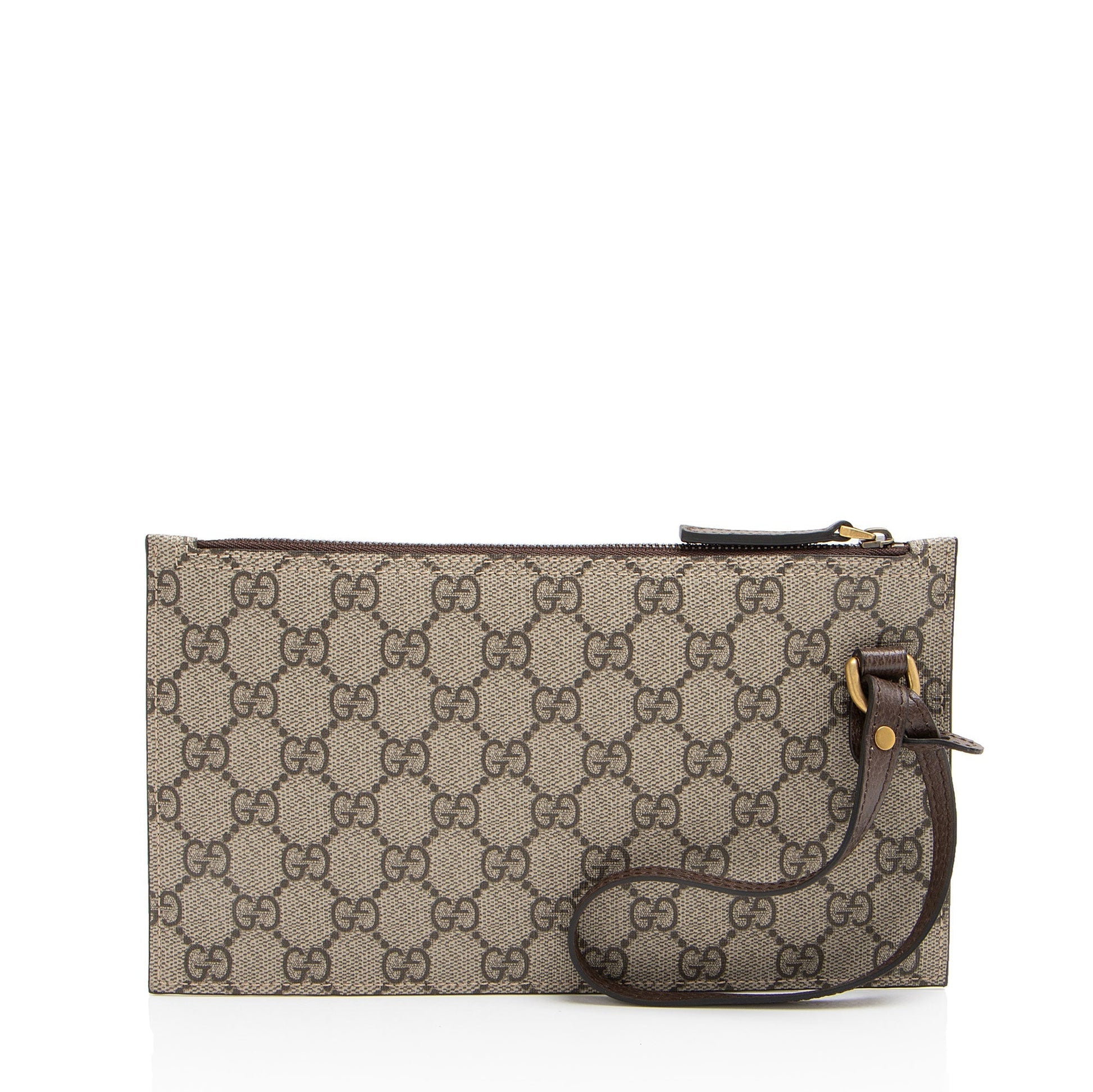 Gucci GG Supreme Pochette SHF-nytdIA Leather Canvas Brown Beige Clutch Bag