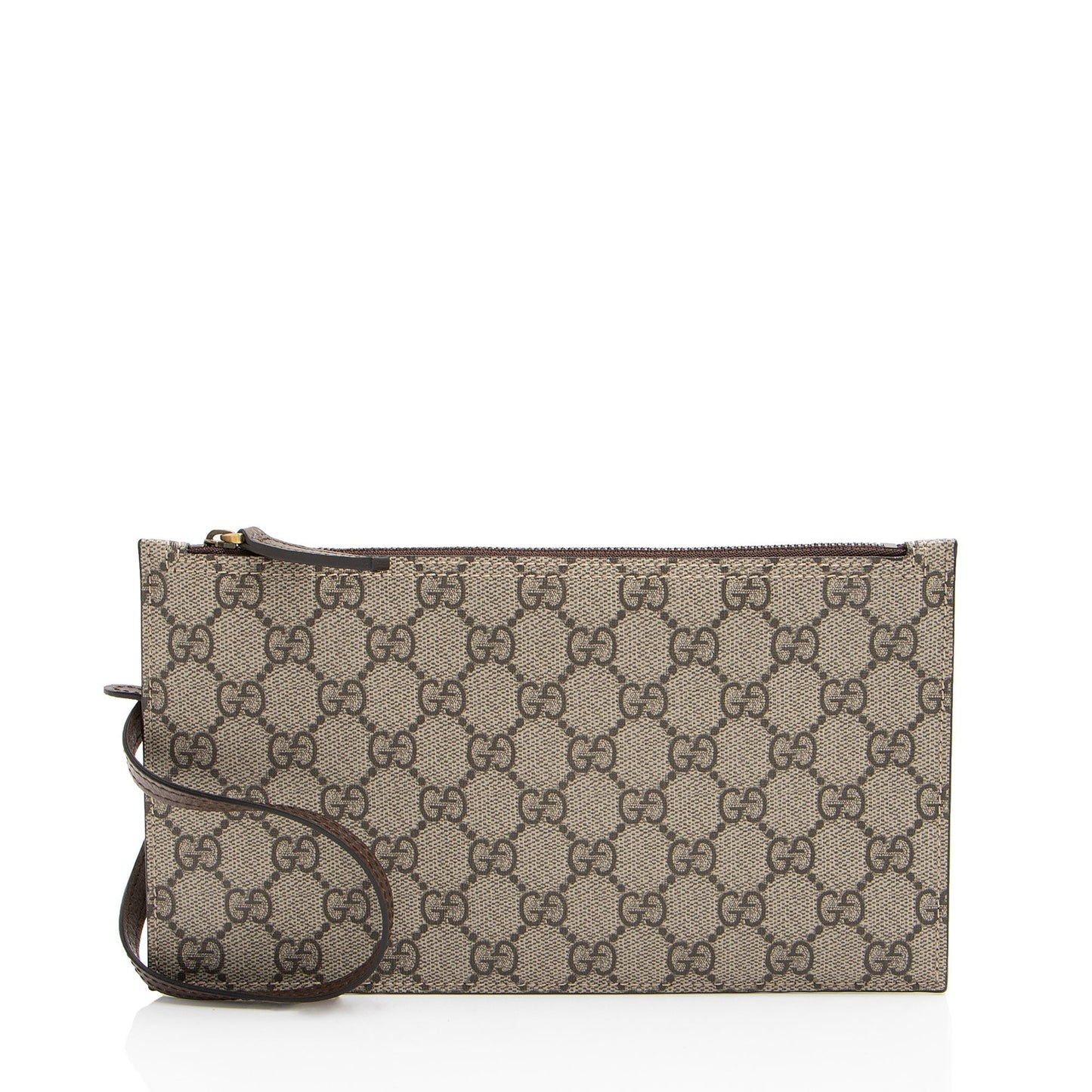 Gucci GG Supreme Pochette SHF-nytdIA Leather Canvas Brown Beige Clutch Bag